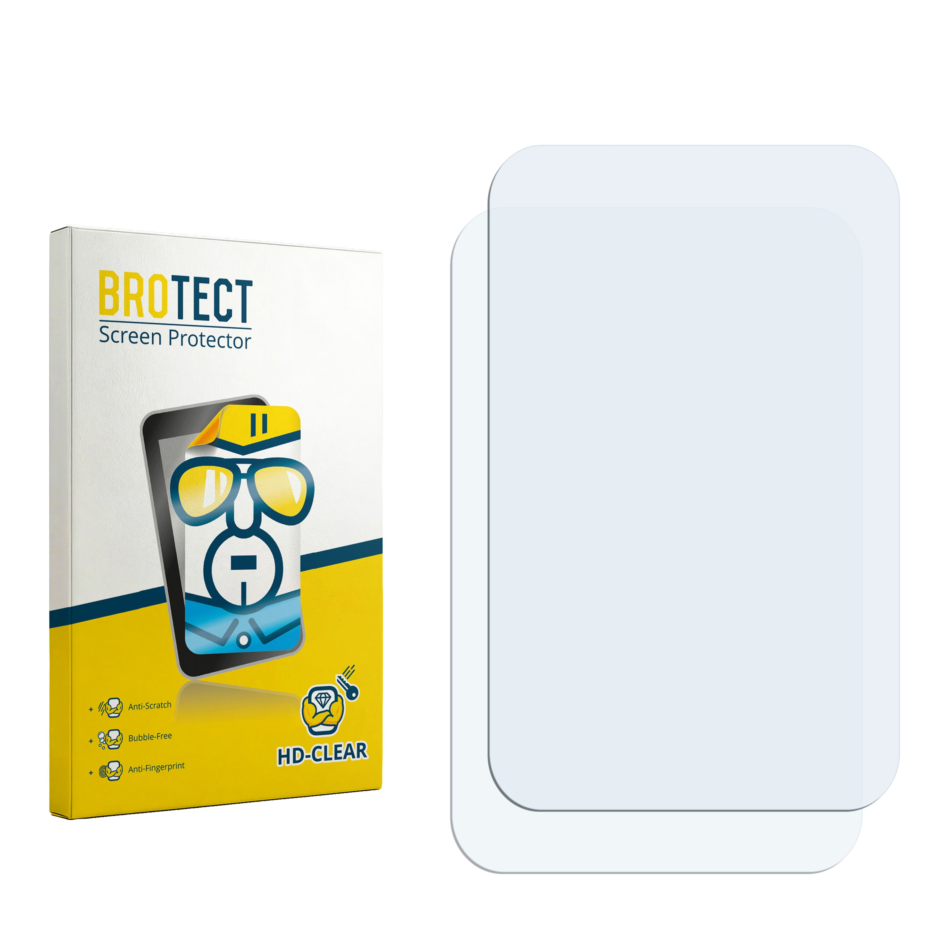 Verpackung für Displayschutzfolien mit zwei transparenten Folien daneben.