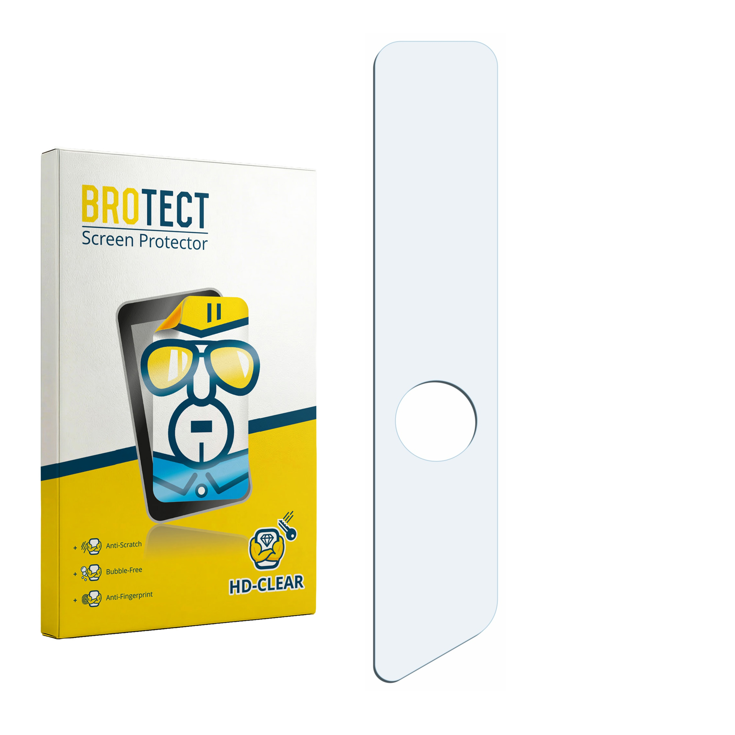 BROTECT Displayschutzfolie mit Verpackung und einer Folie mit Loch.