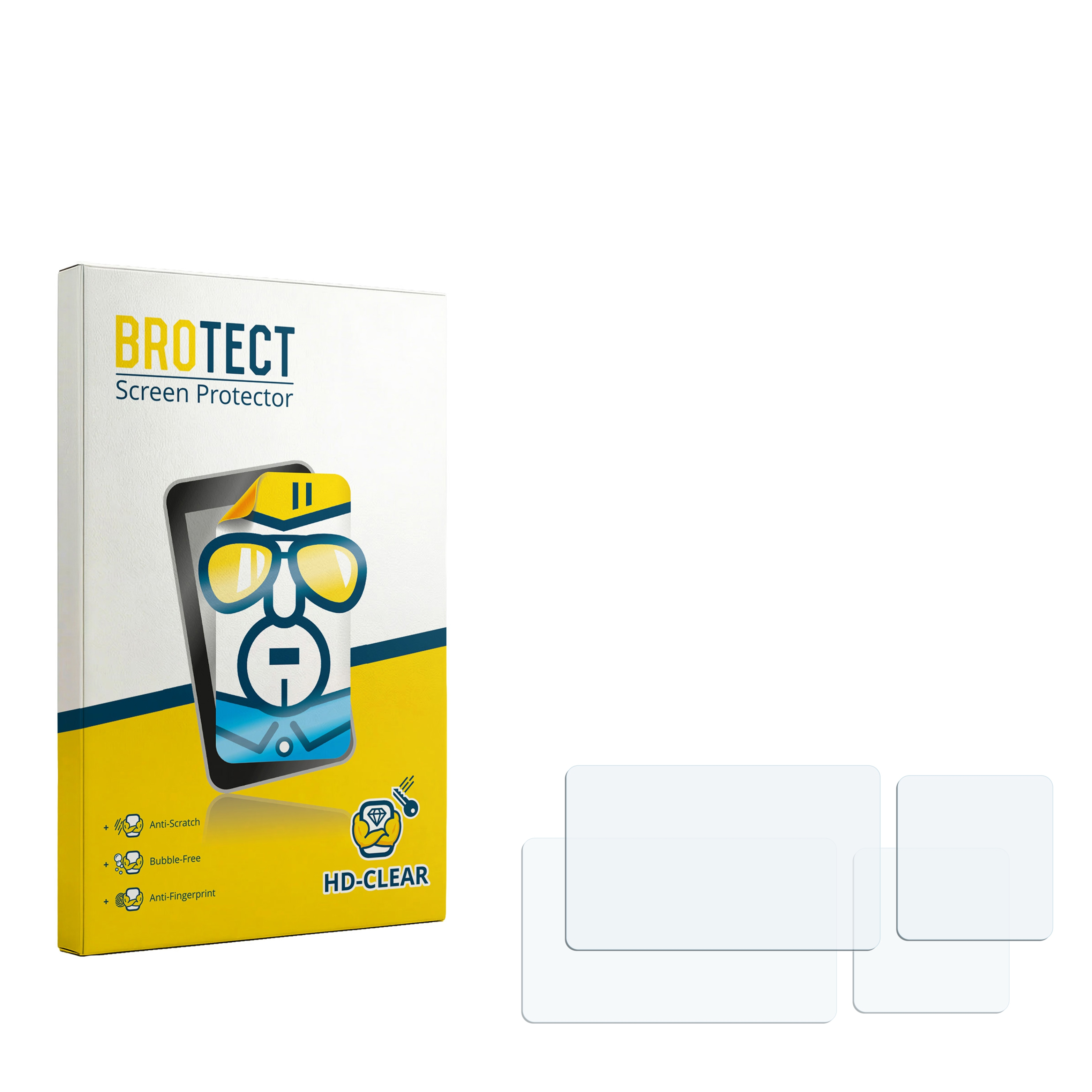BROTECT Displayschutzfolien-Verpackung mit drei Schutzfolien daneben.