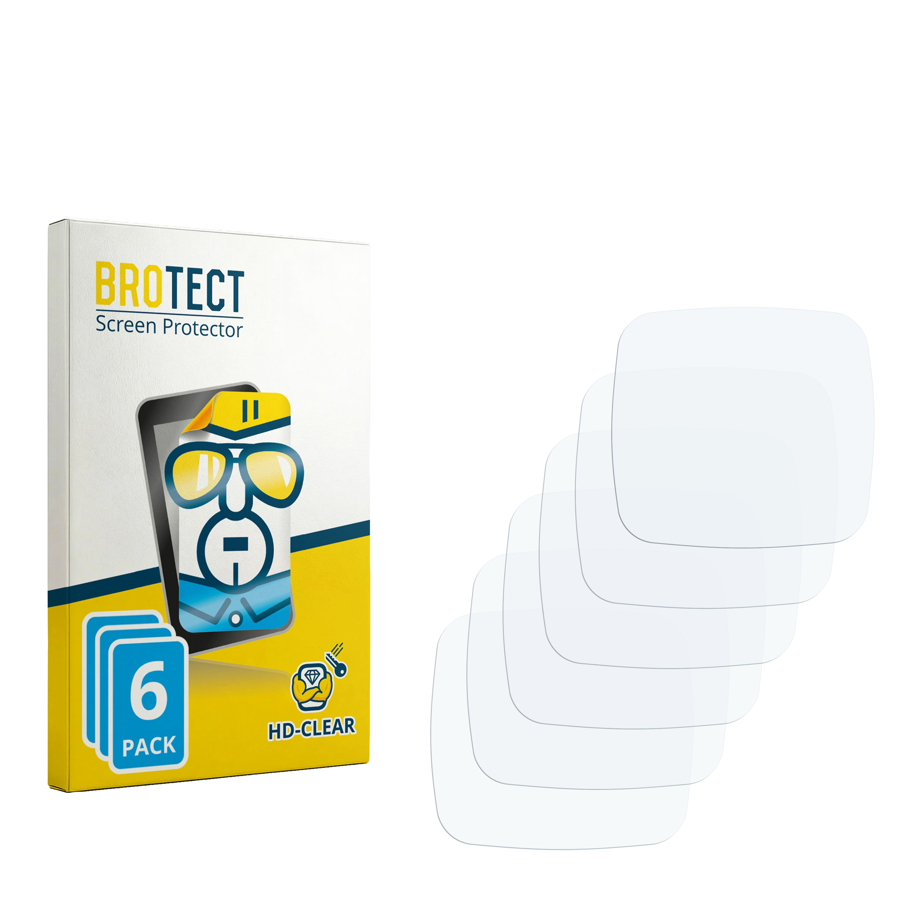 Schutzfolienpackung mit 6 Stück und einzelnen Schutzfolien.