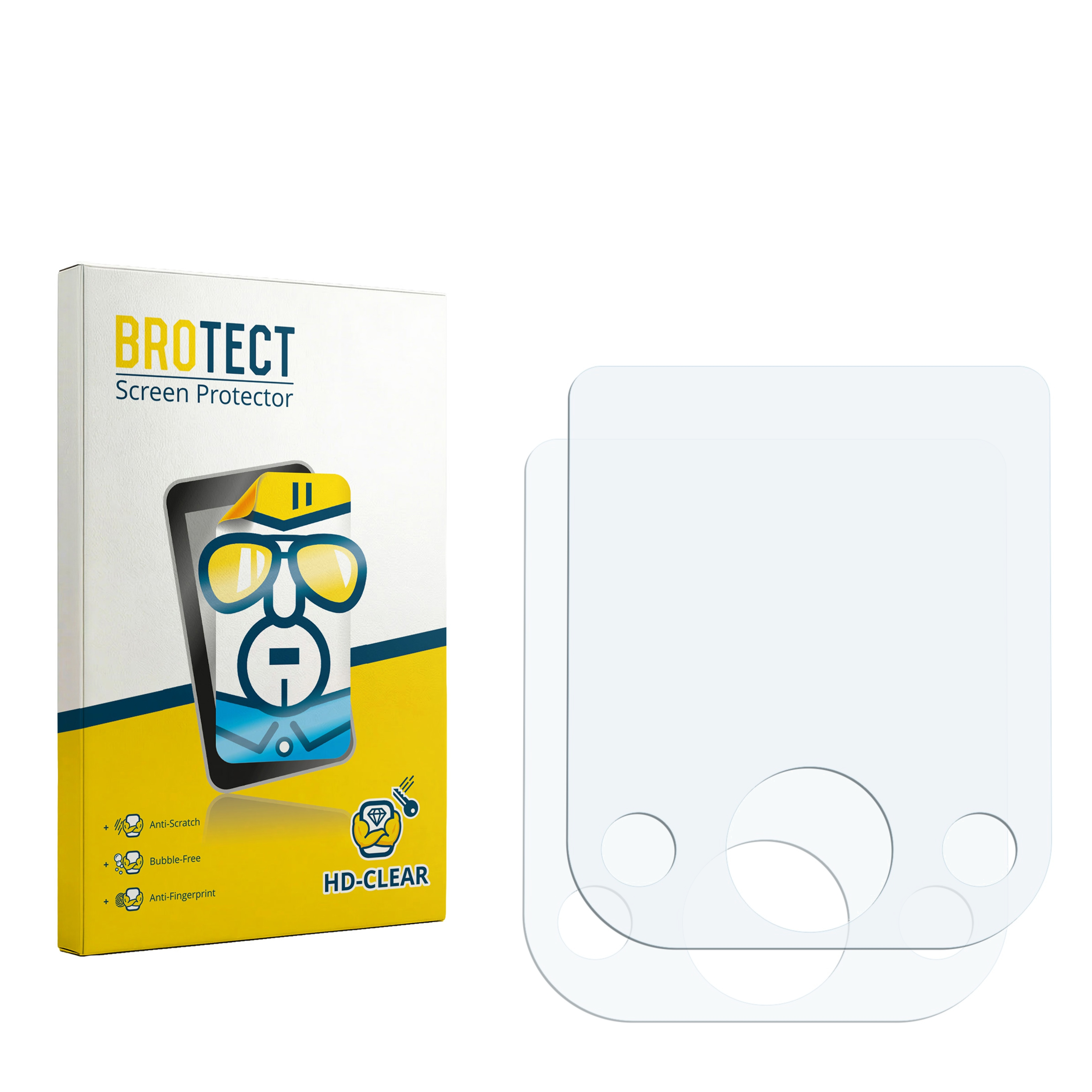 Verpackung für BROTECT Displayschutzfolie mit zwei Schutzfolien daneben.