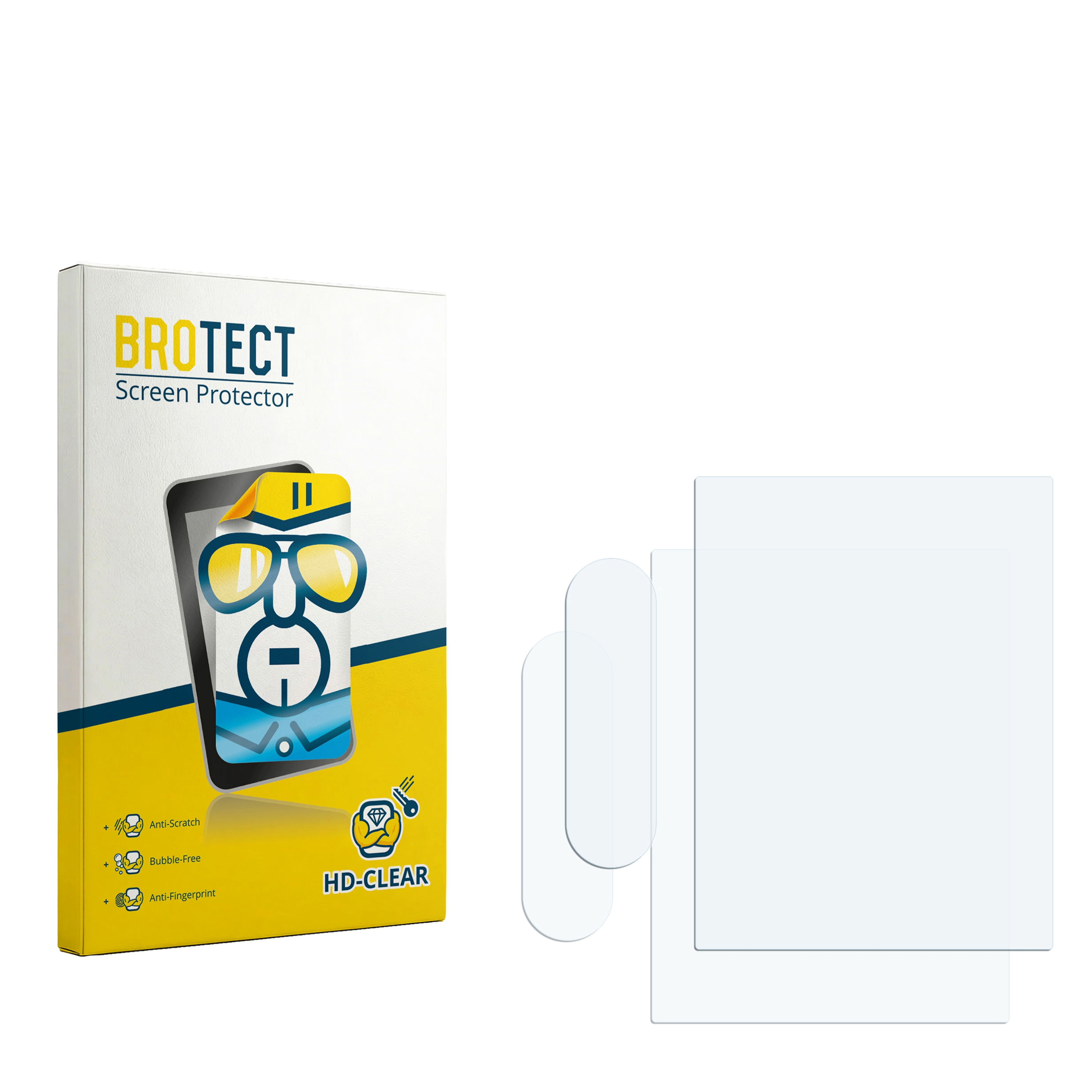 Verpackung für Displayschutzfolien mit drei Folien daneben.