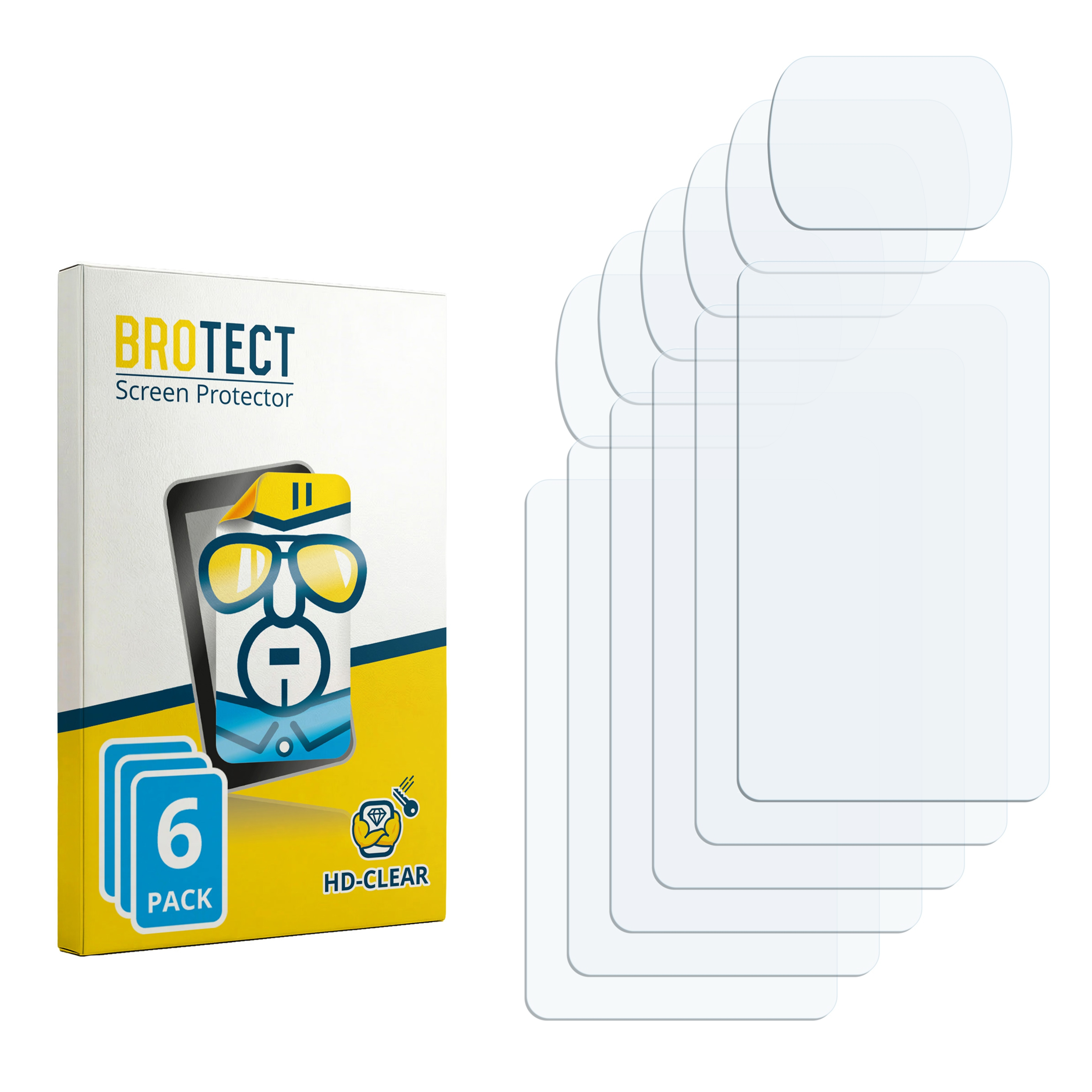 Verpackung mit 6 Displayschutzfolien und einzelnen Folien daneben.