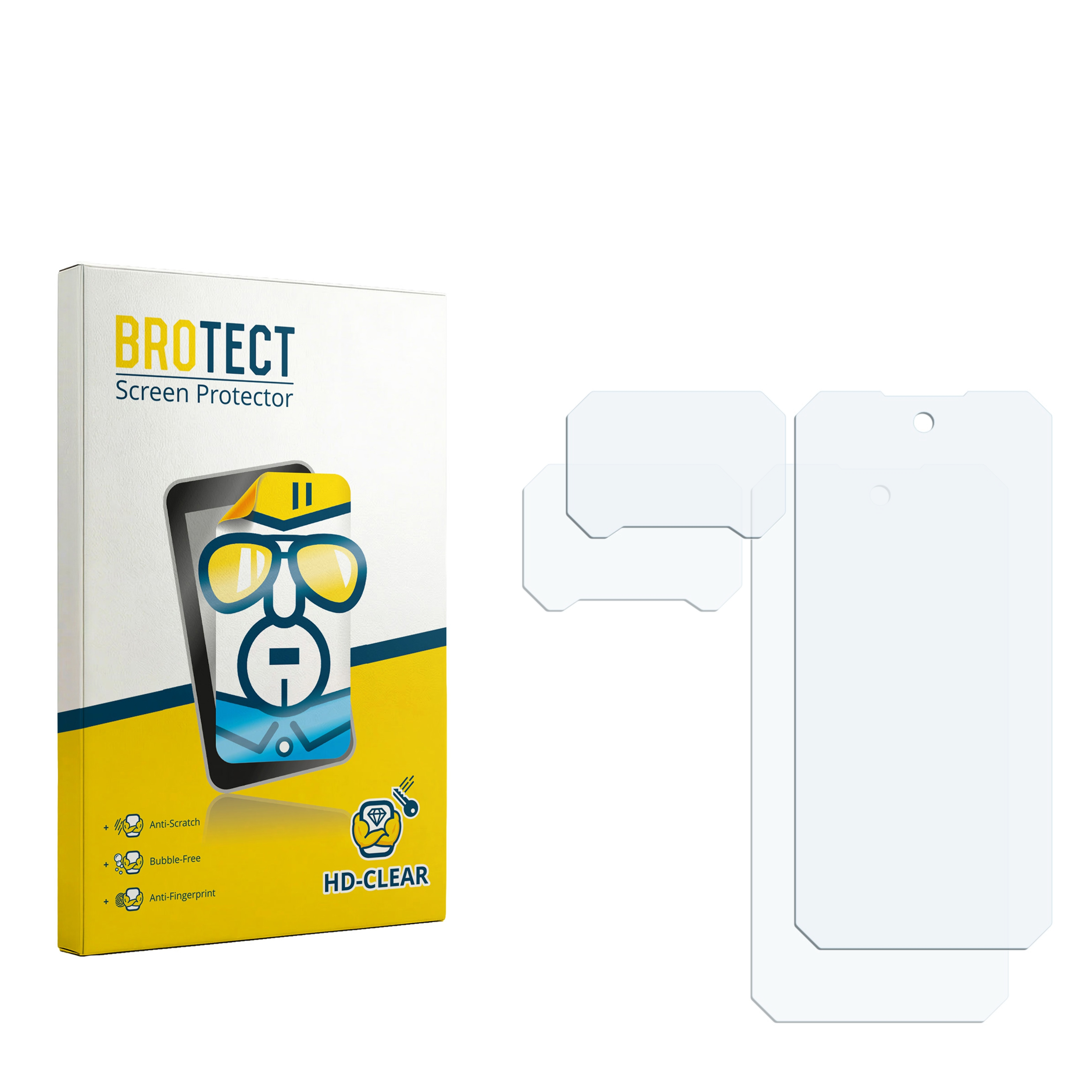 Verpackung für Displayschutzfolien mit 2 Folien und Produktabbildung.
