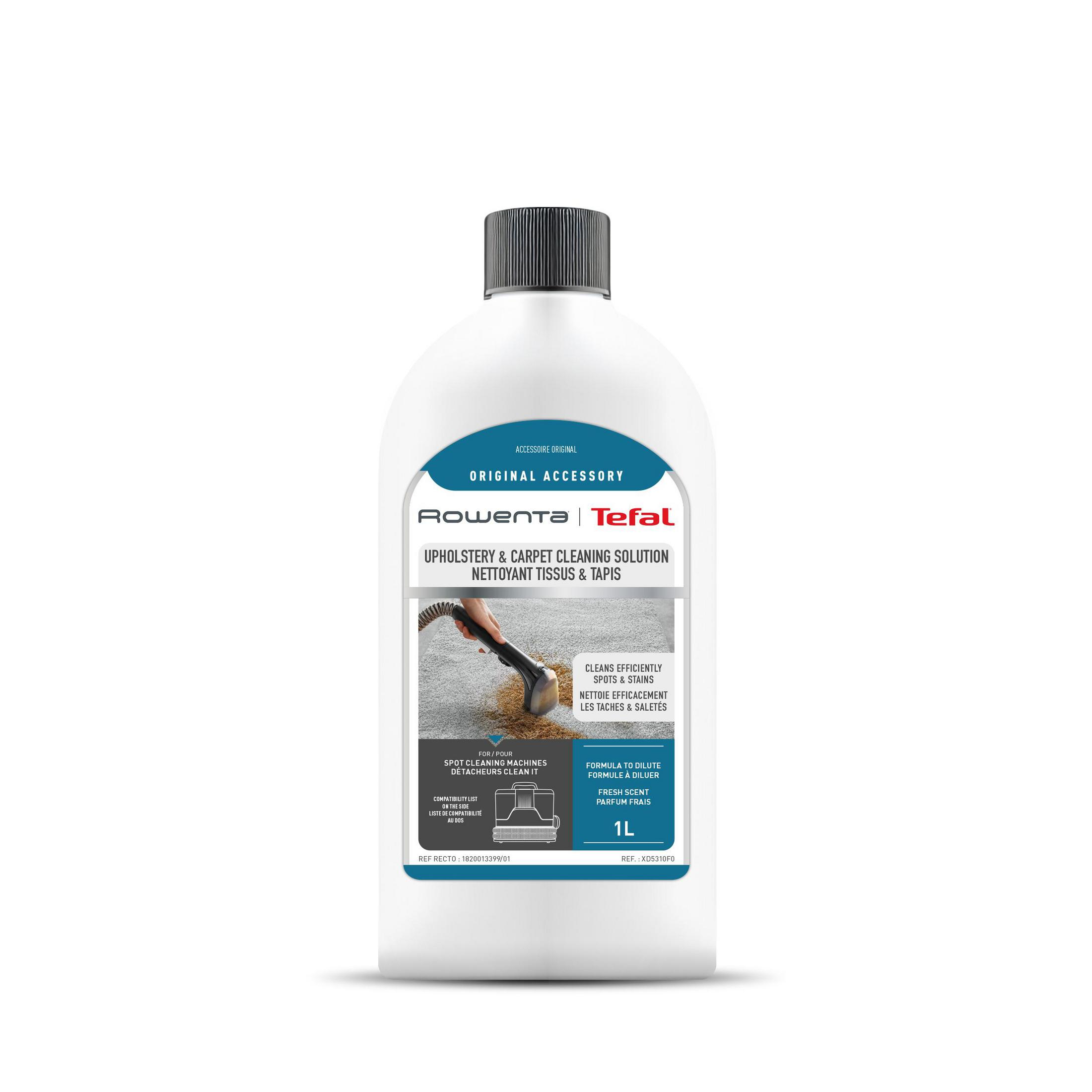 Flacone di soluzione pulizia tappeti, 1L, con marchio Rowenta e Tefal.