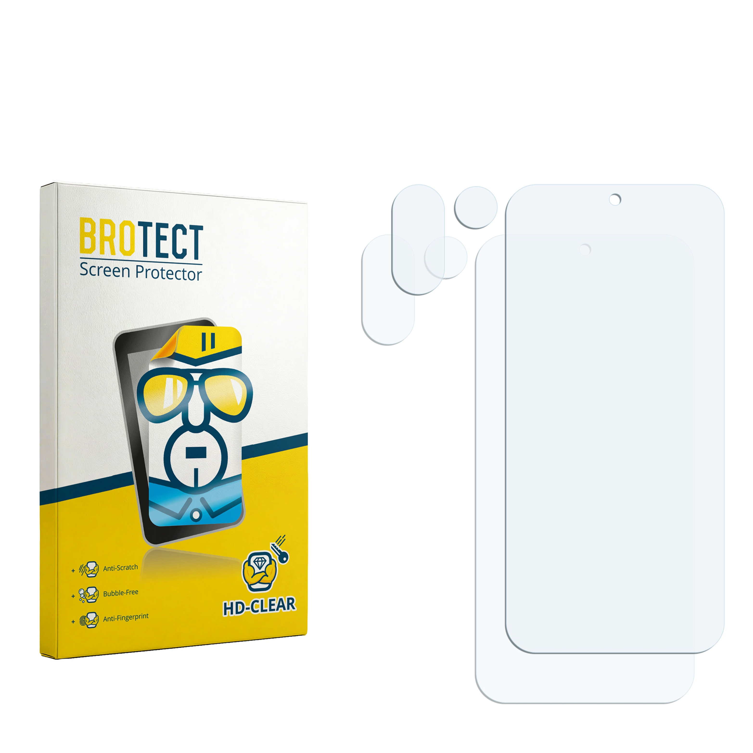 BROTECT Displayschutzfolie mit zwei Schutzfolien und Verpackung.