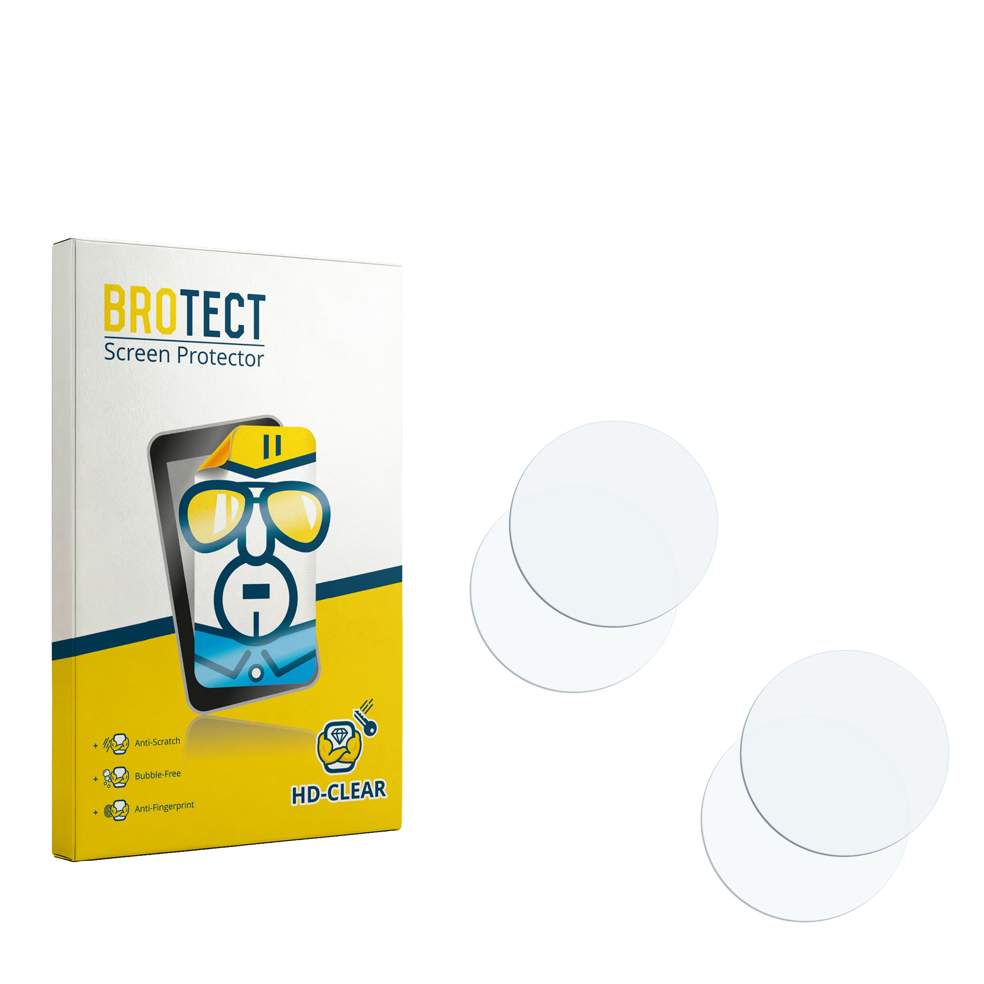 Verpackung für BROTECT Displayschutzfolie mit drei runden Schutzfolien.
