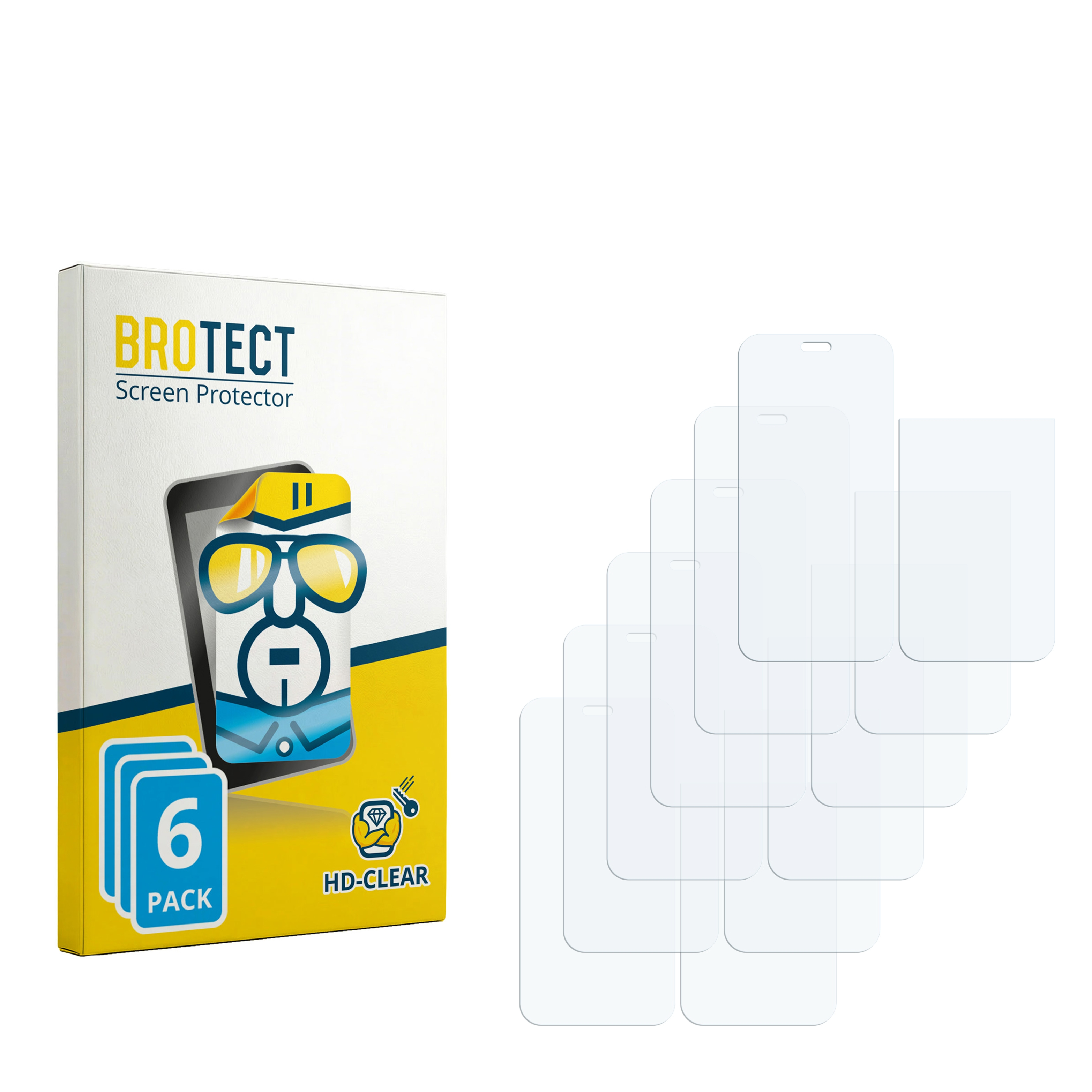 Verpackung mit 6 Displayschutzfolien und einzelnen Folien daneben.