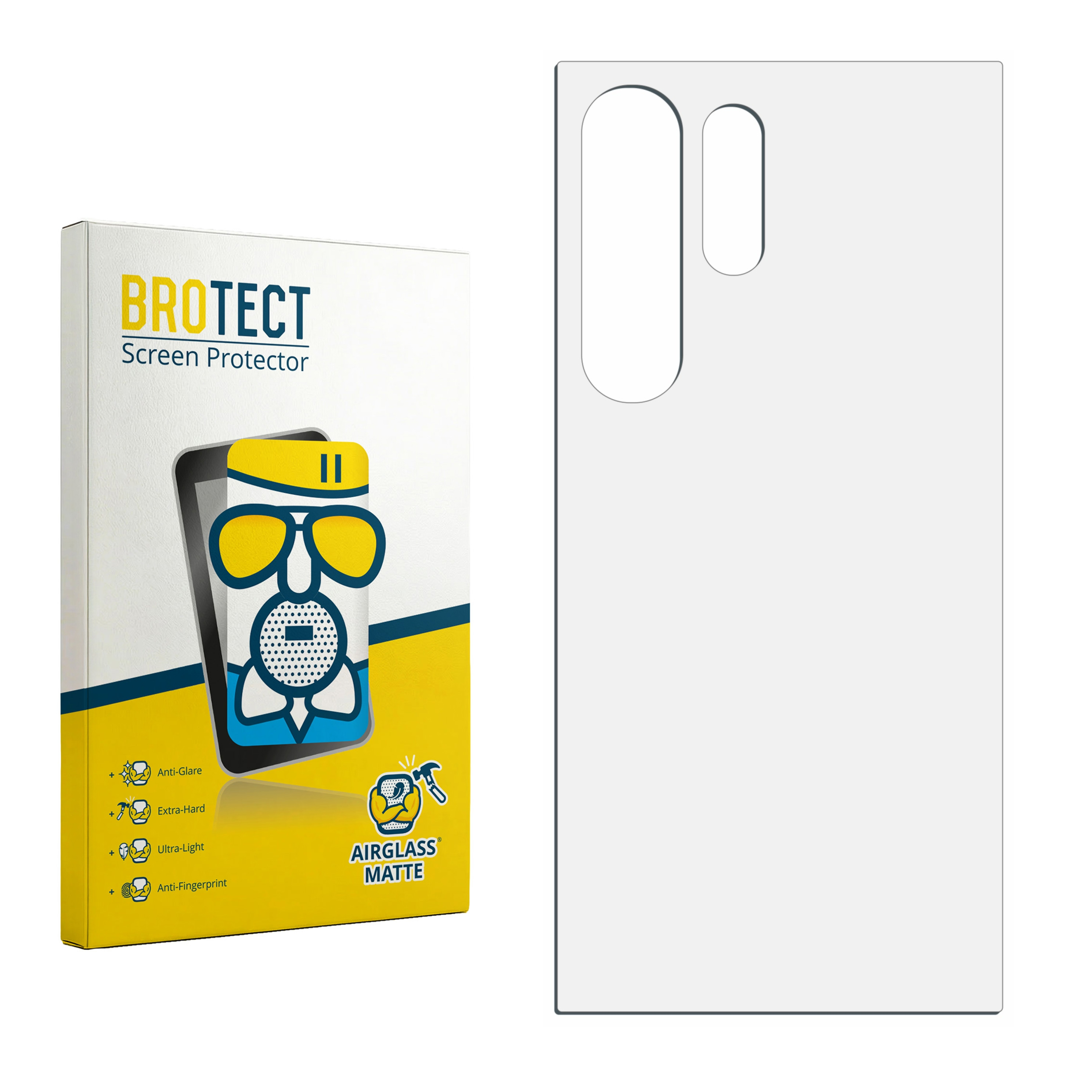BROTECT Displayschutzfolie mit Comic-Gesicht und Handy-Umriss.