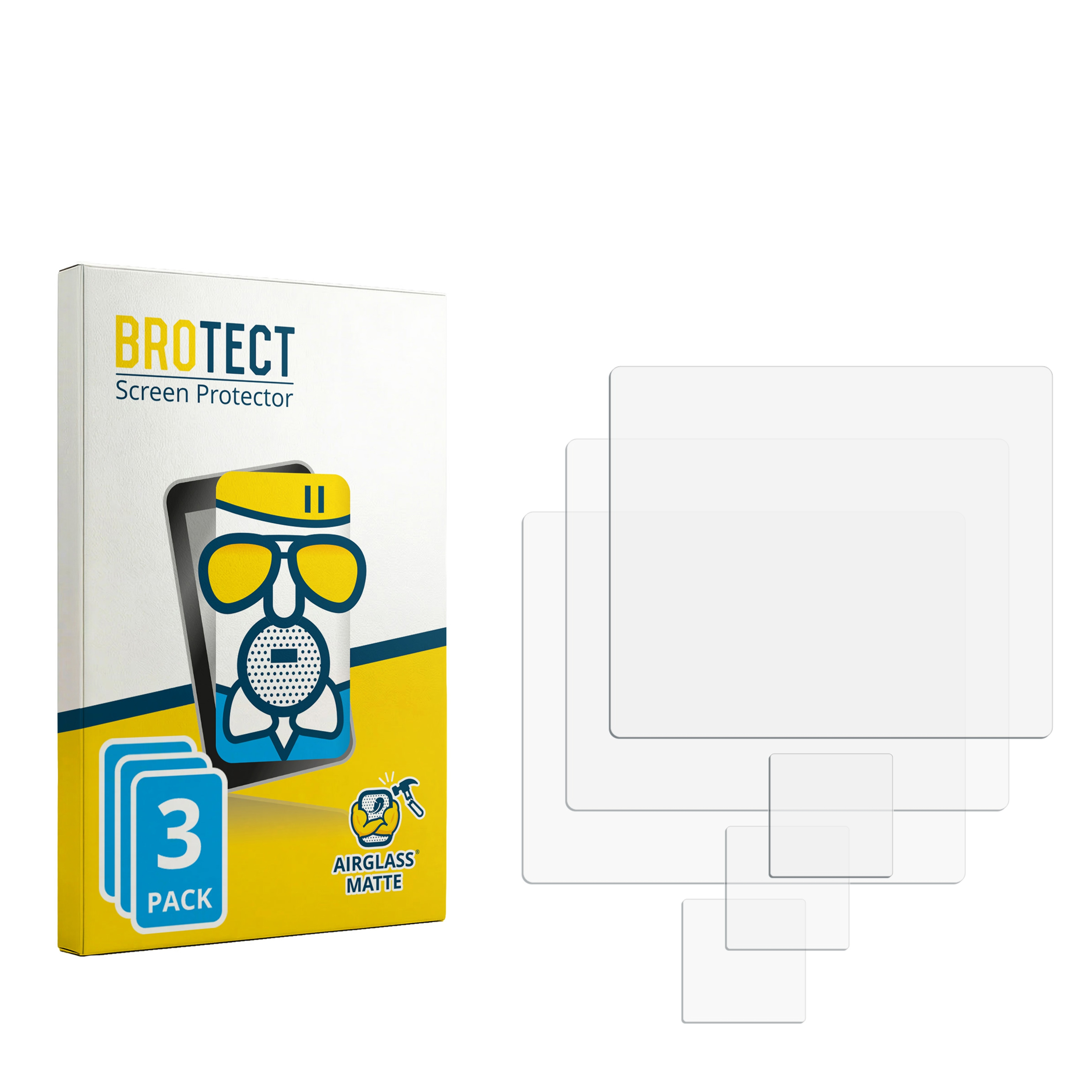 Verpackung für BROTECT Displayschutzfolien, 3er Pack, mit Folien.