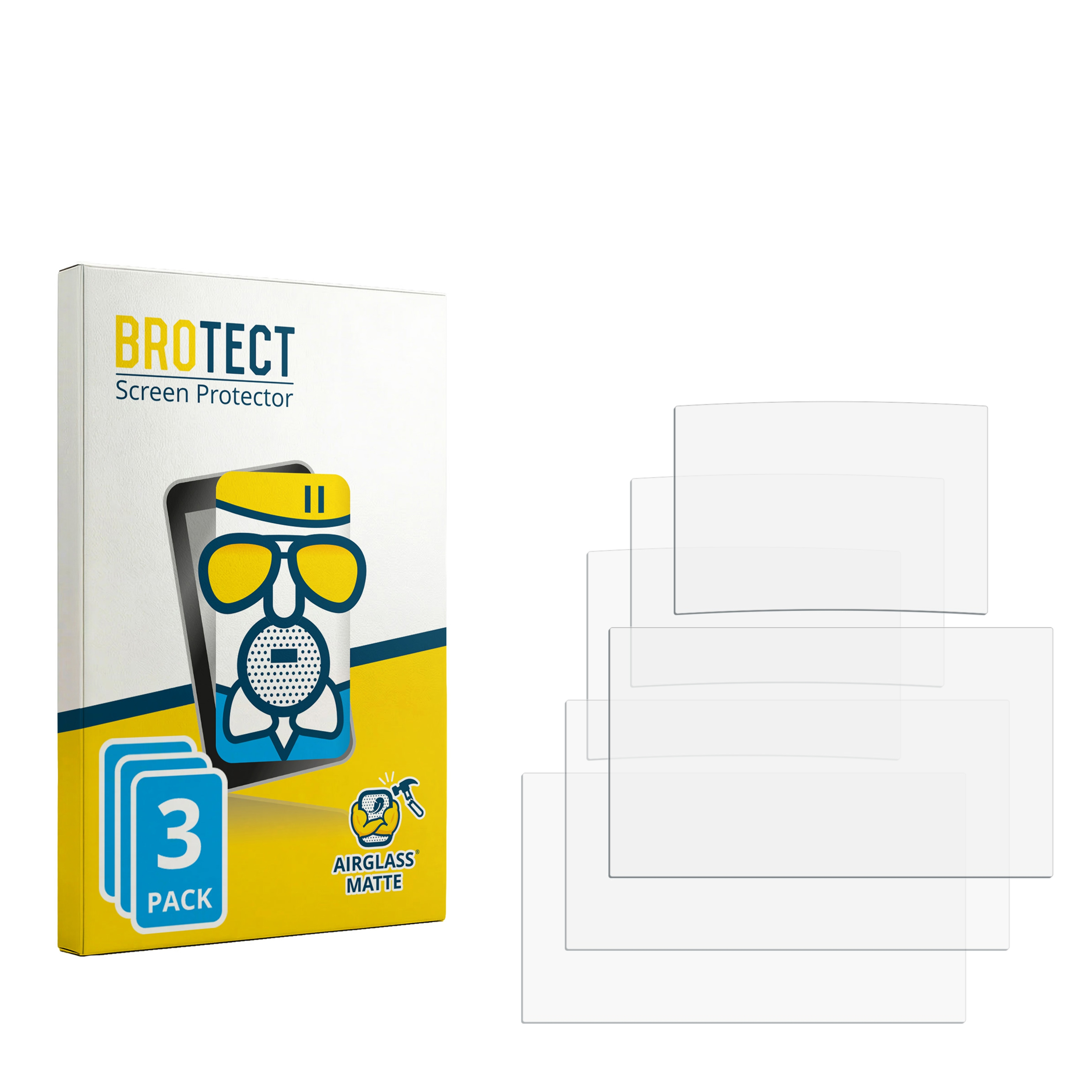 BroTect Displayschutzfolien-Verpackung mit drei Folien nebeneinander.