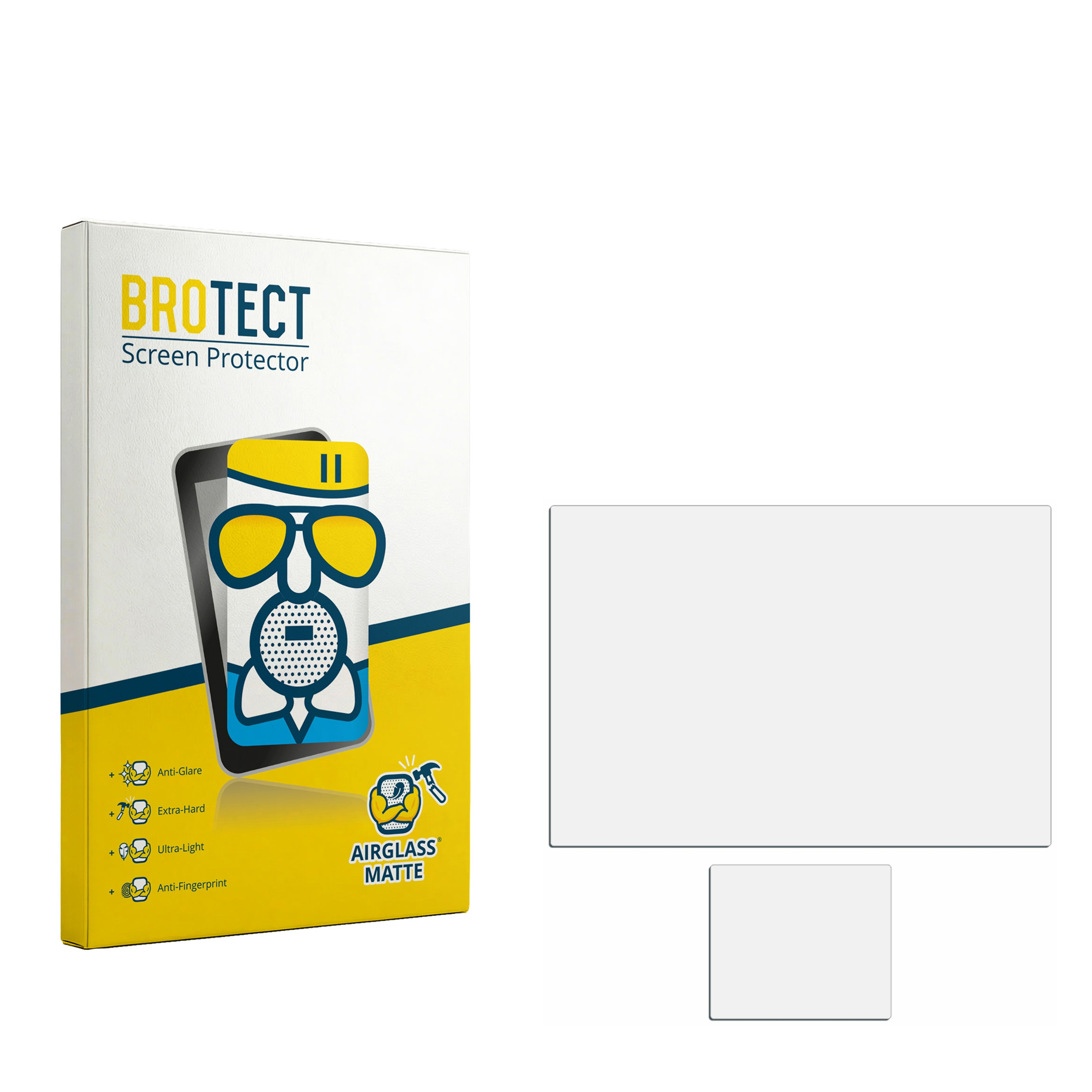 BROTECT Displayschutz-Verpackung mit Merkmalen wie Entblendung, extra hart, ultraleicht, Anti-Fingerabdruck.
