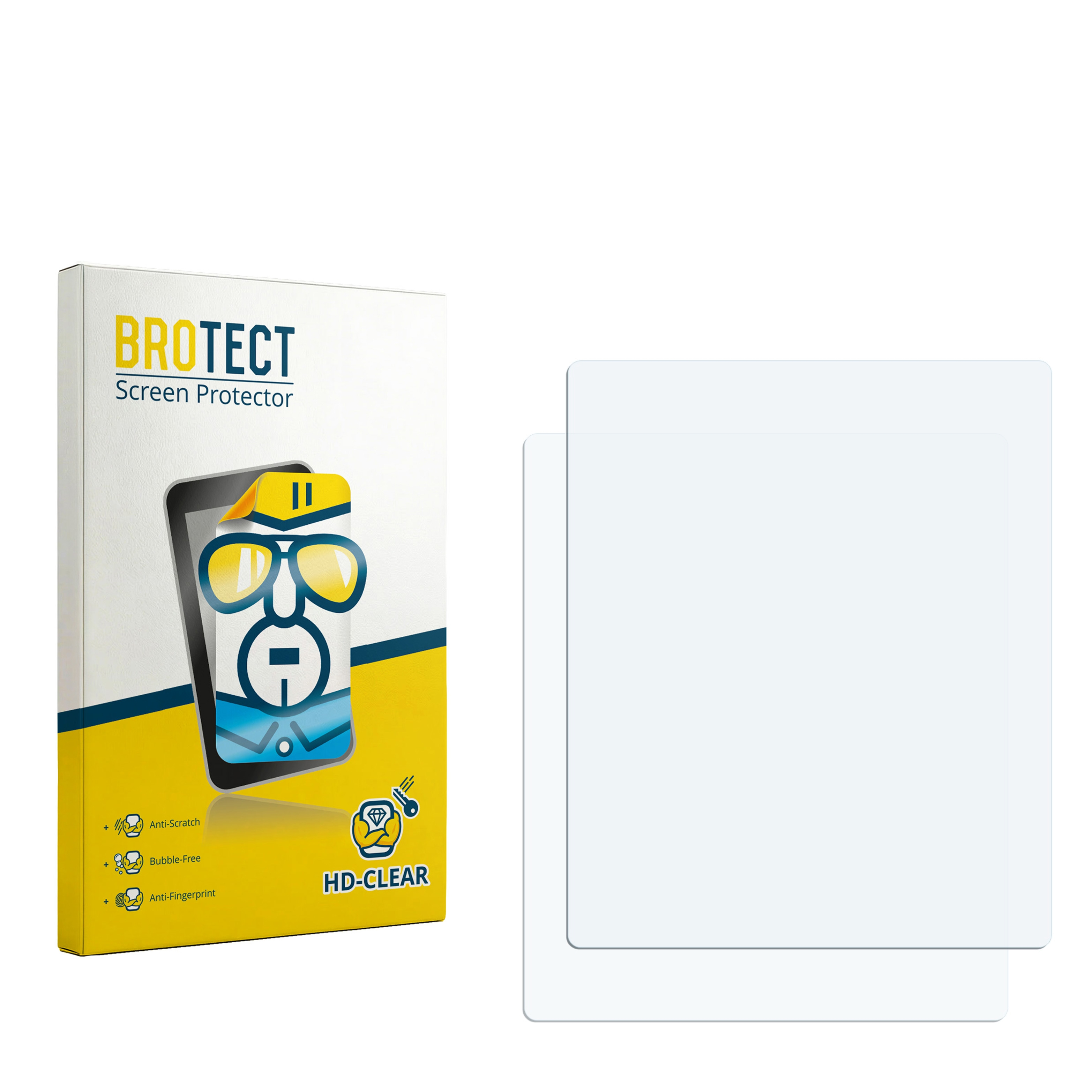 BROTECT Displayschutzfolien-Verpackung und zwei klare Schutzfolien.