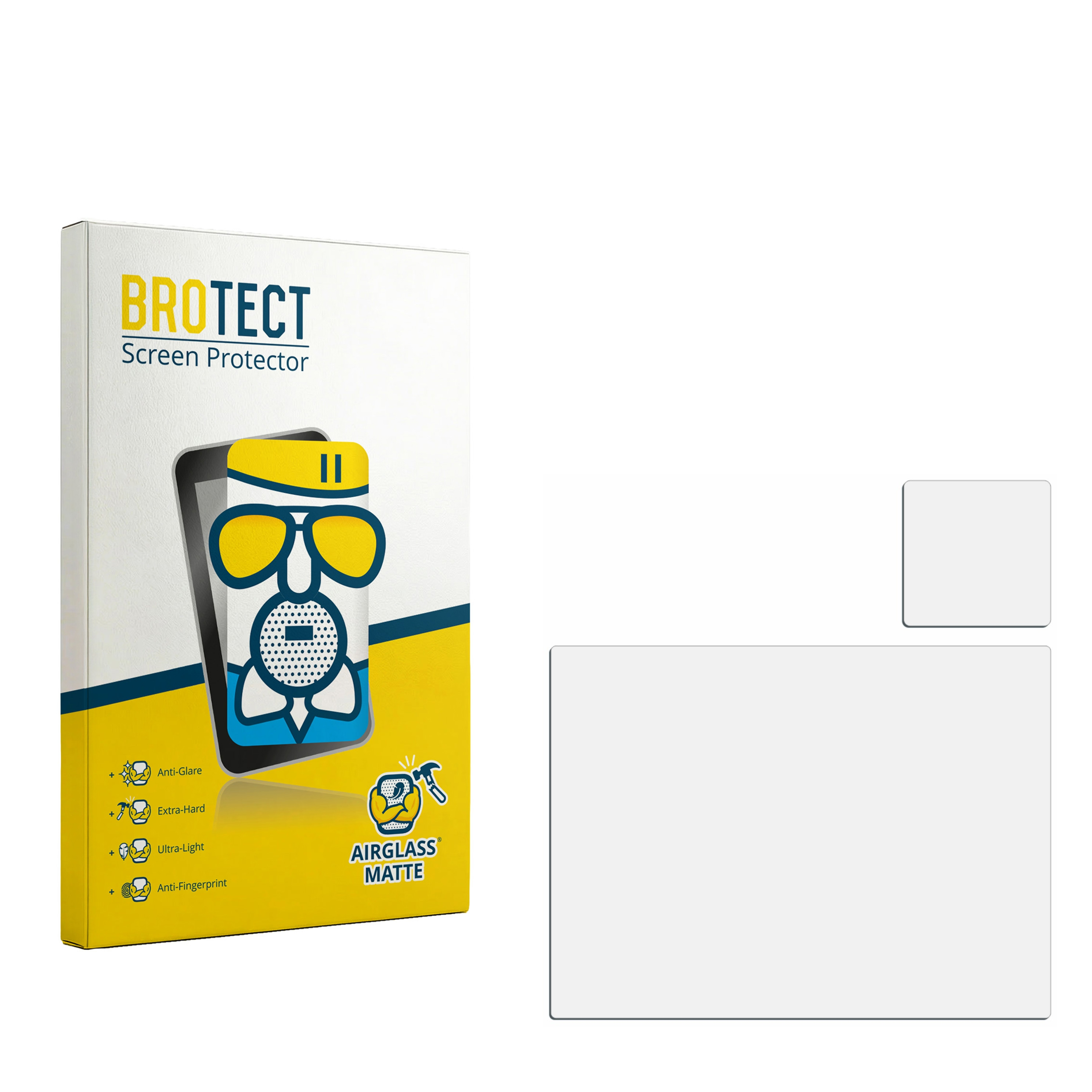 Verpackung für BROTECT Displayschutzfolie mit Grafiken und Eigenschaften.