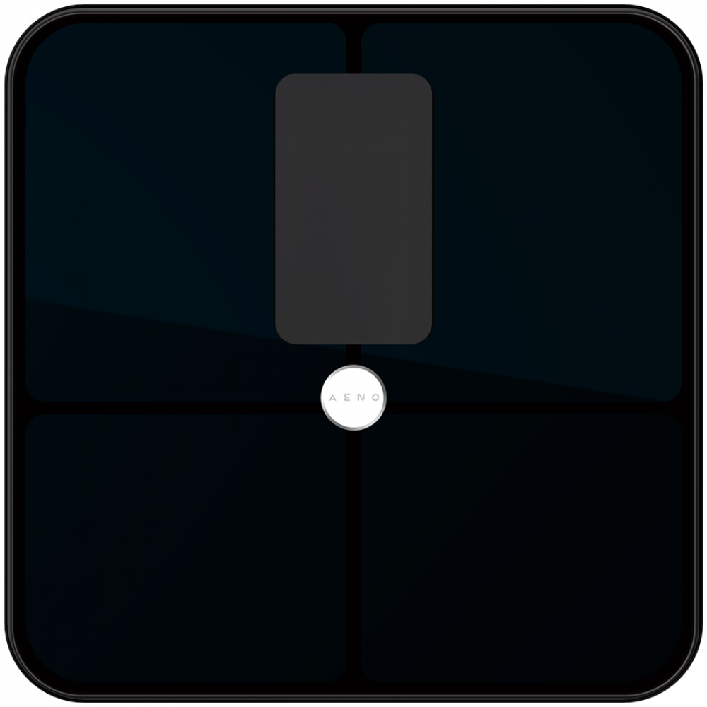 Czarna waga cyfrowa z szarym prostokątnym obszarem wyświetlacza pośrodku.