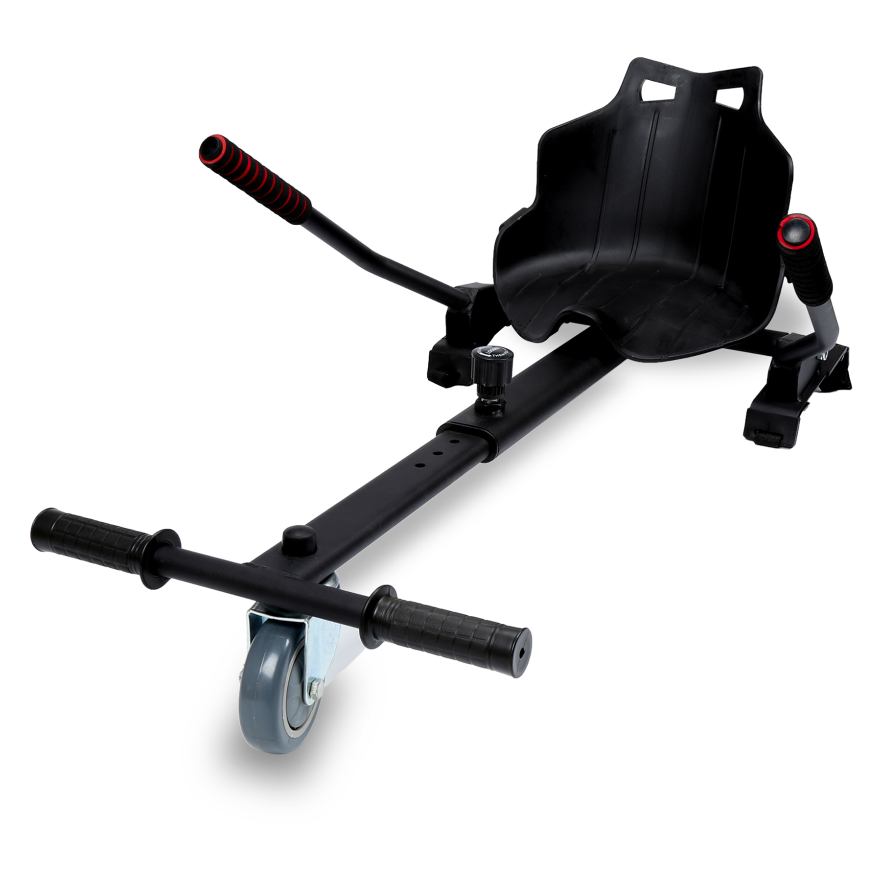 Gidonlu ve koltuklu siyah hoverboard koltuk aparatı.
