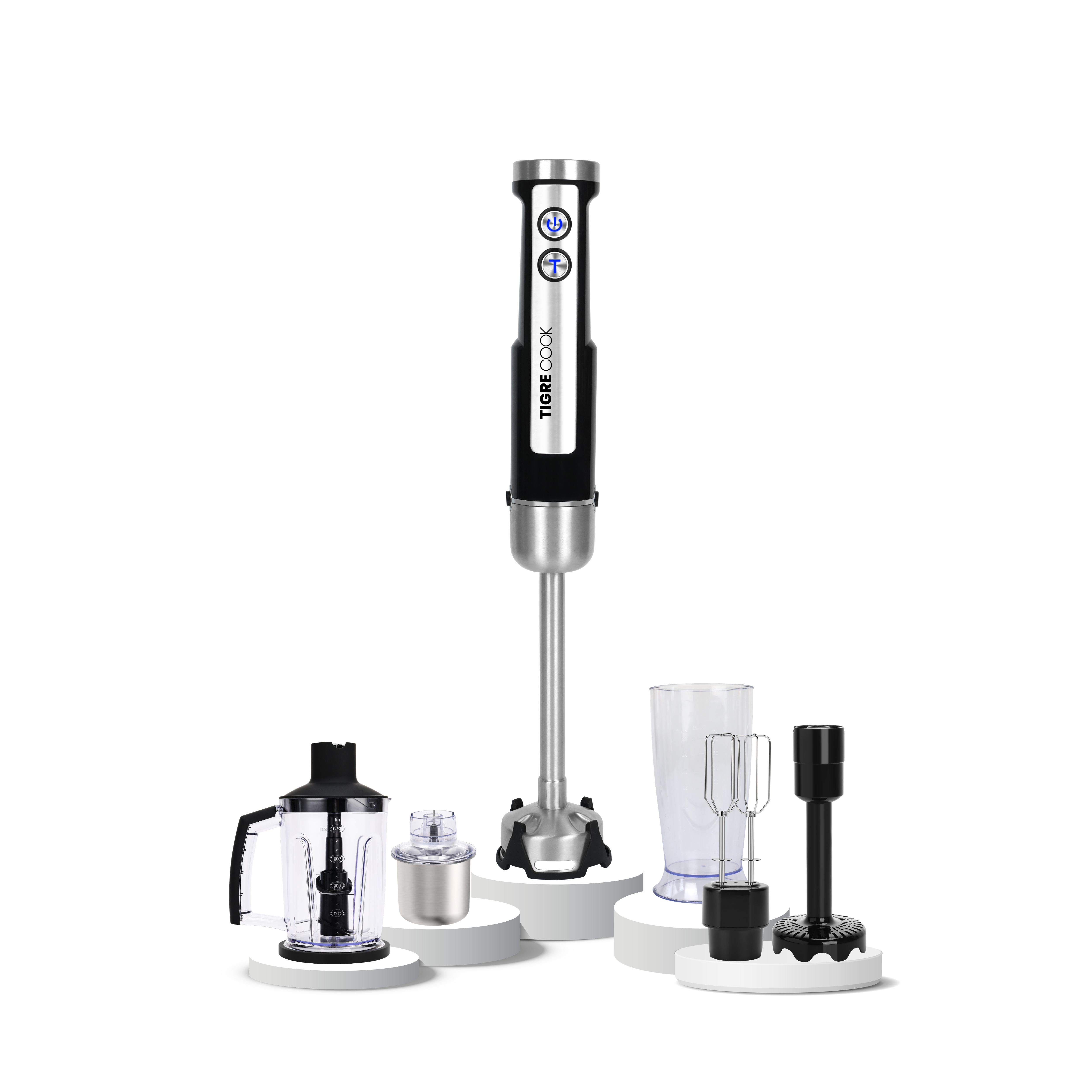TIGRECOOK Doğrayıcı Kahve ve Baharat Öğütücü Patates Ezici 1500 W El Blenderı Seti Inox