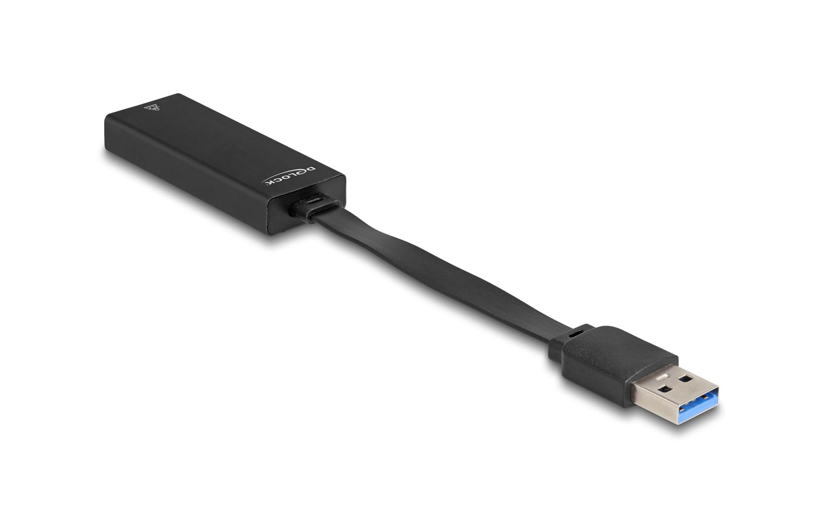 Adattatore USB nero con cavo piatto e connettore USB 3.0 blu.