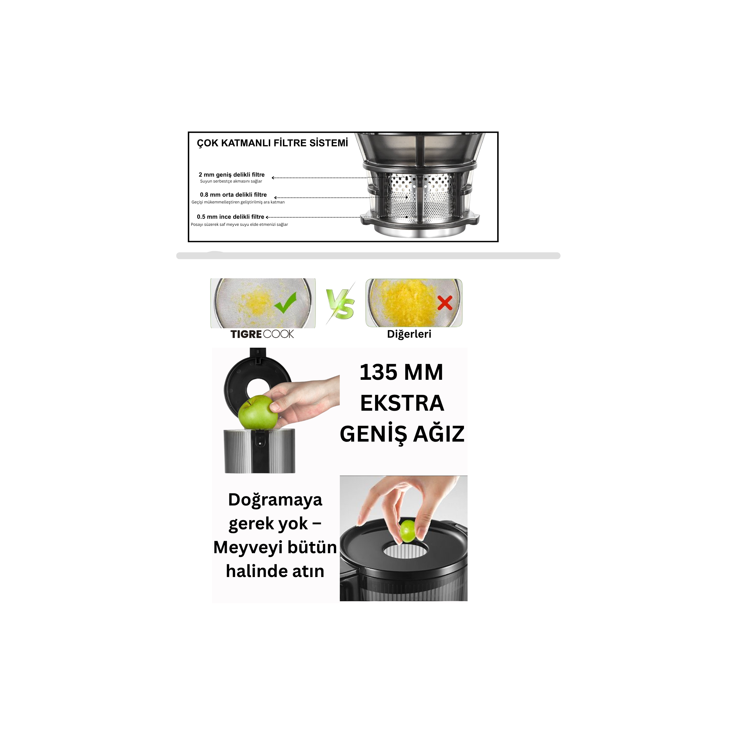 TIGRECOOK Slow Juicer Yavaş Sıkım Sorbe Dondurma Katı Meyve