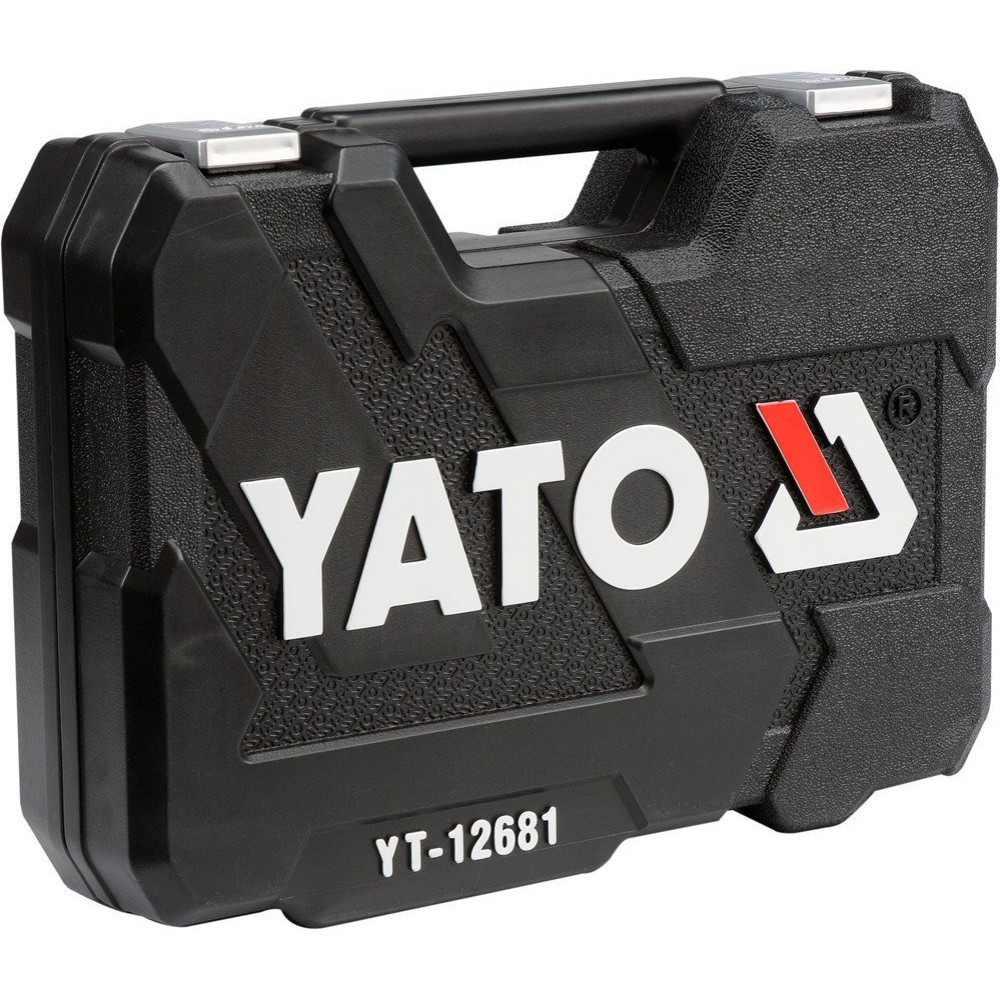 Czarna skrzynka narzędziowa YATO z białym logo i modelem YT-12681.