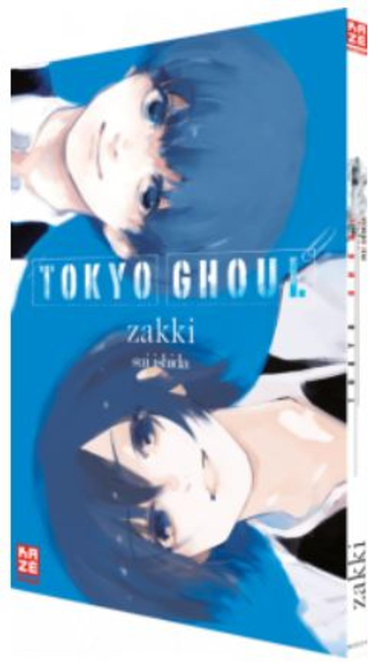 La couverture présente deux personnages d'anime sur fond bleu. Tokyo Ghoul Zakki.