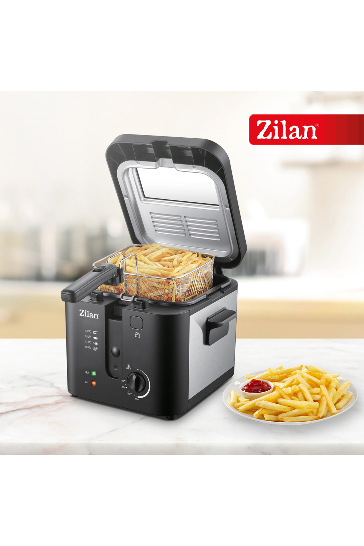 ZILAN ZLN0010 | 2.5L | 1600W | Ayarlanabilir Termostat | Paslanmaz Çelik Gövde | XL Fritöz Inox