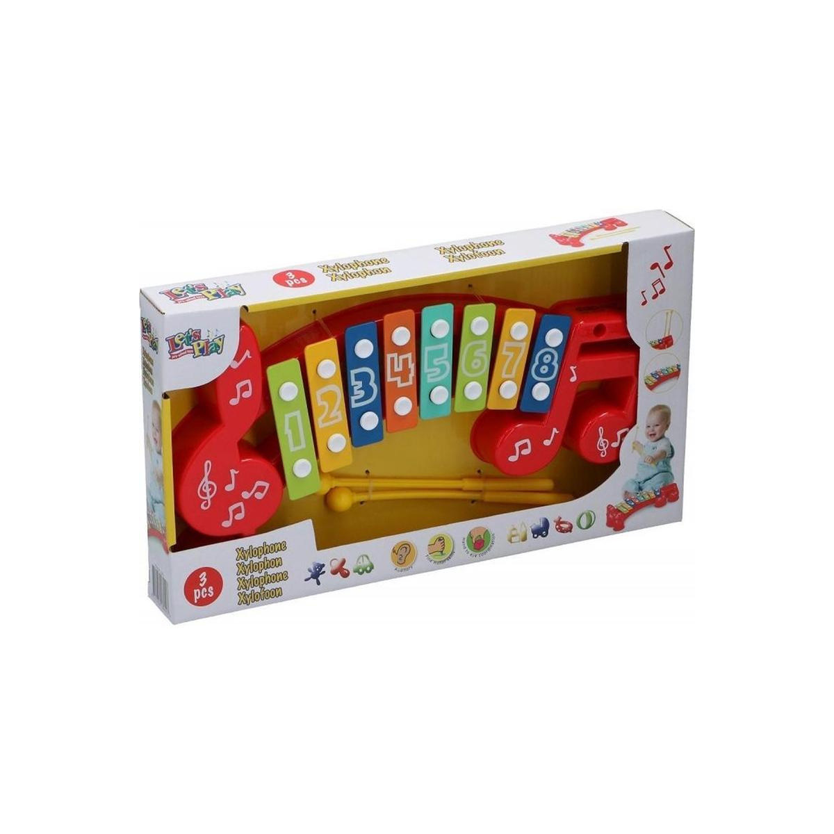 Xilofono colorato per bambini con motivo musicale e martelletti in confezione.