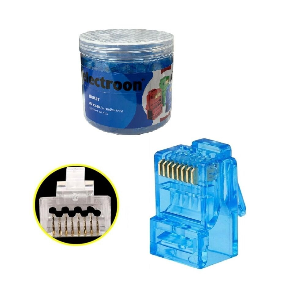 ELECTROON CAT6 EZRJ45 Açık Uçlu Soket 8P/8C - 100Adet Mavi