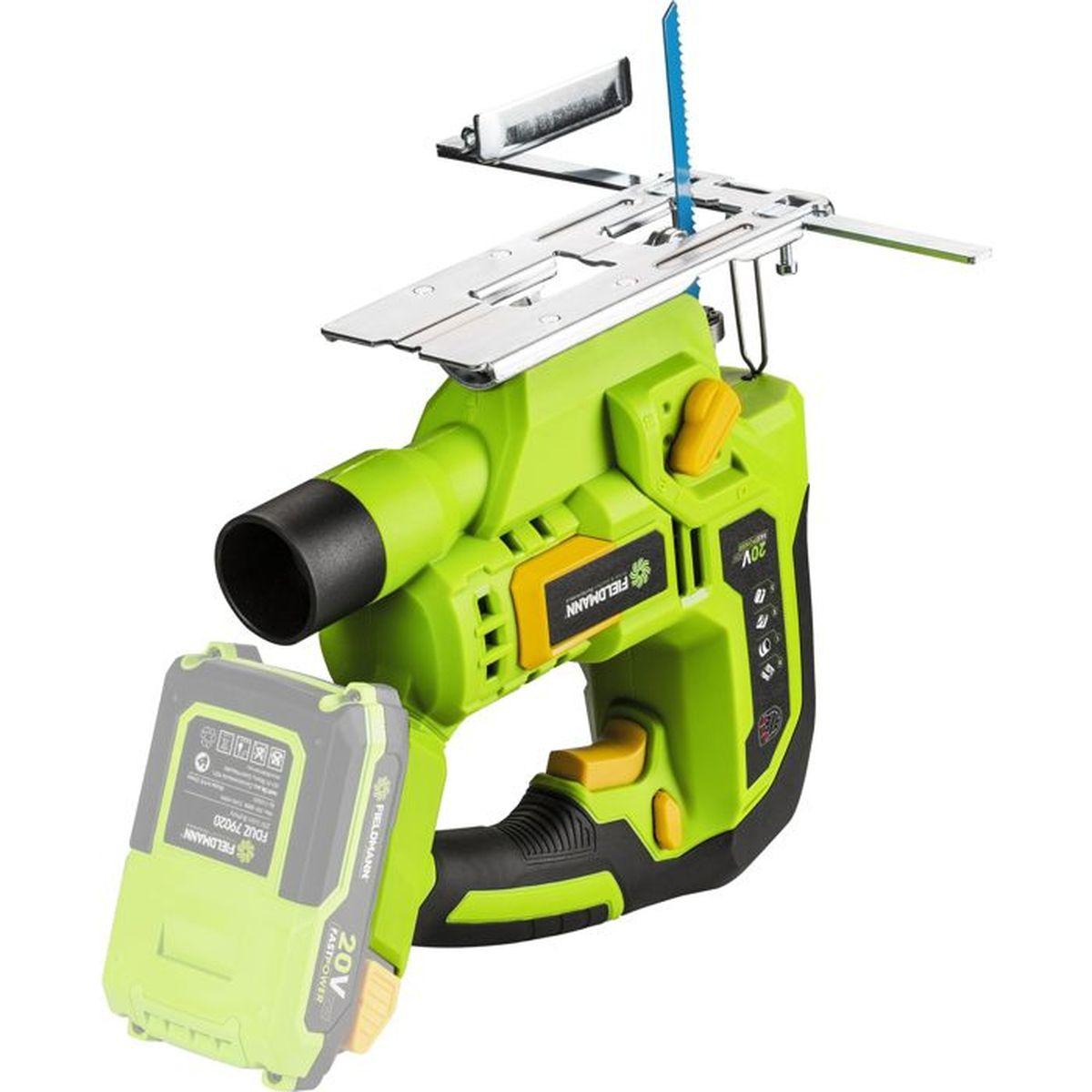 Pistola da trapano a batteria verde con pacco batteria e lama