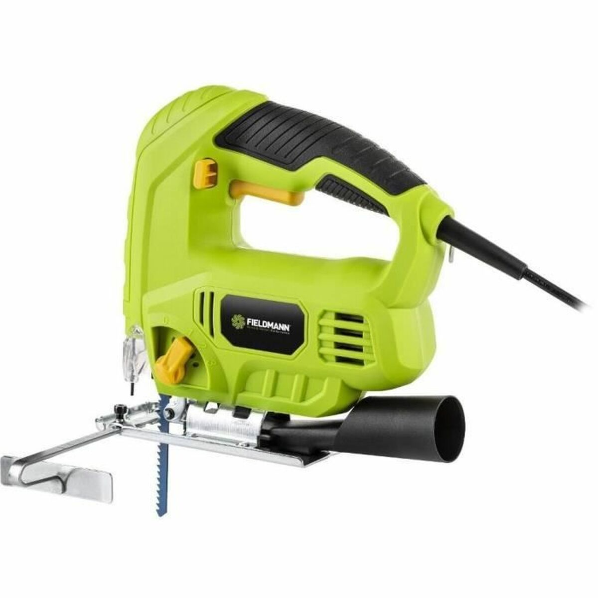 Jasnozielona wyrzynarka z czarnym uchwytem i żółtymi akcentami.