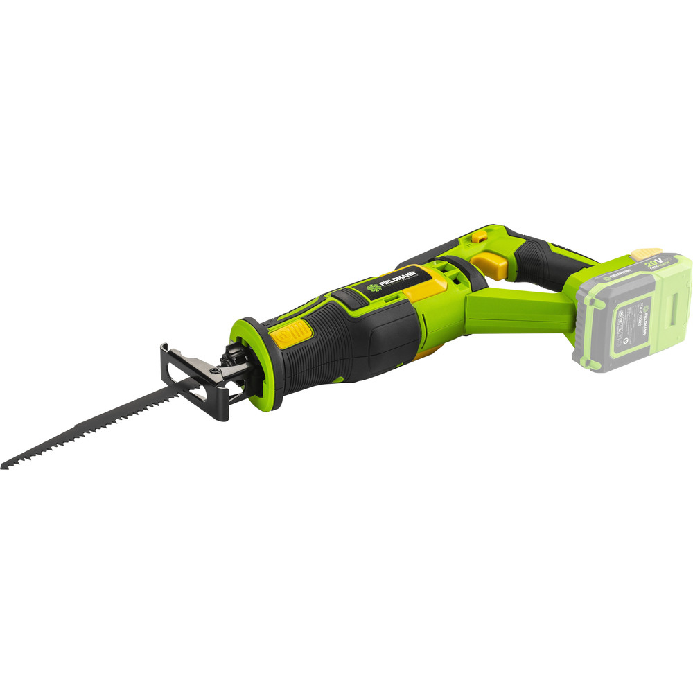 Zielona i czarna piła szablasta z brzeszczotem i akumulatorem.