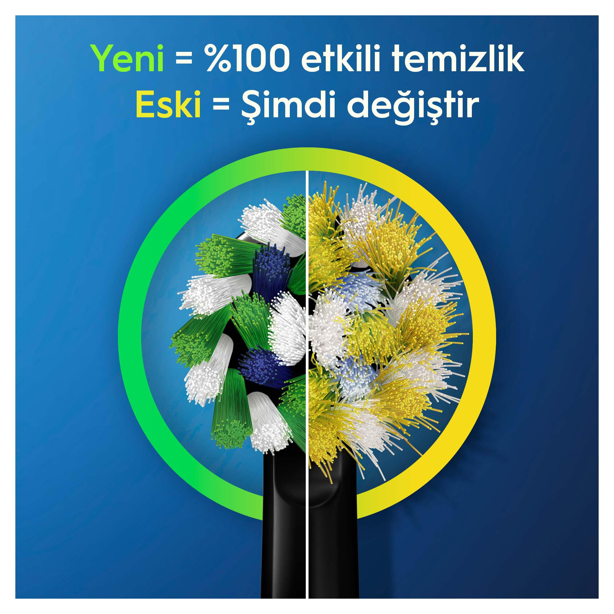 Yeni ve eski diş fırçası başlıklarının yeşil ve sarı tonlarda karşılaştırması.