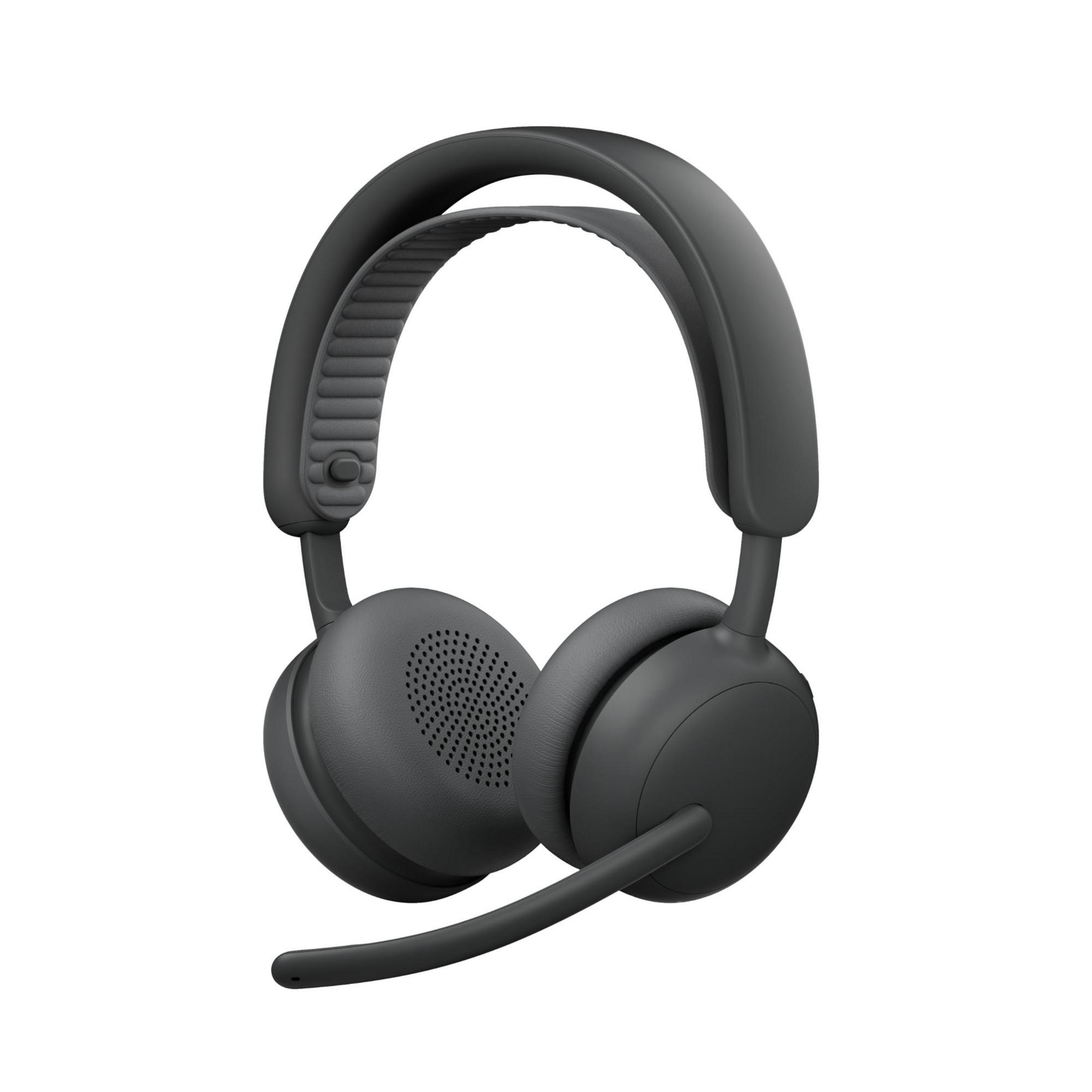 Cuffie wireless grigio scuro con microfono e archetto imbottito.