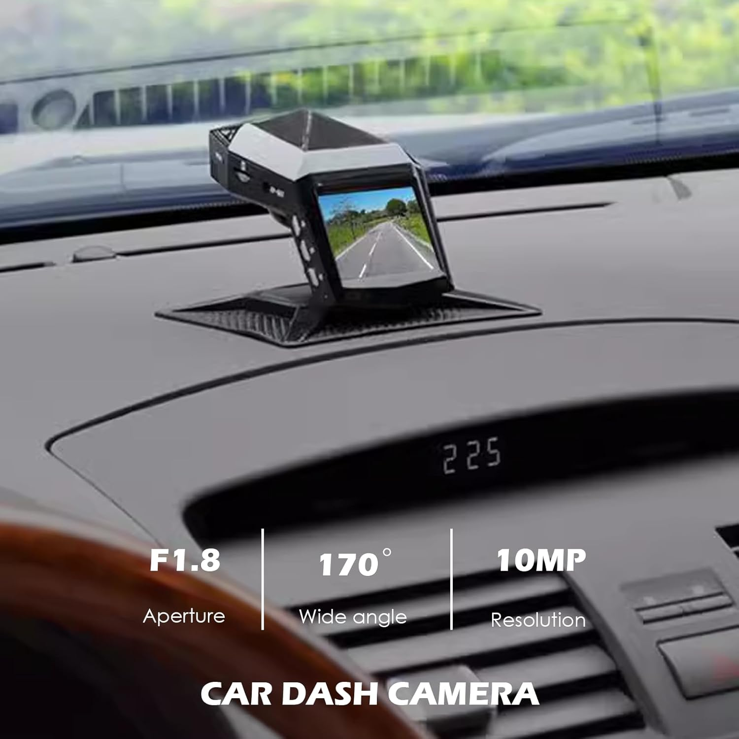 Armaturenbrett mit Dashcam, F1.8 Blende, 170° Weitwinkel, 10MP.