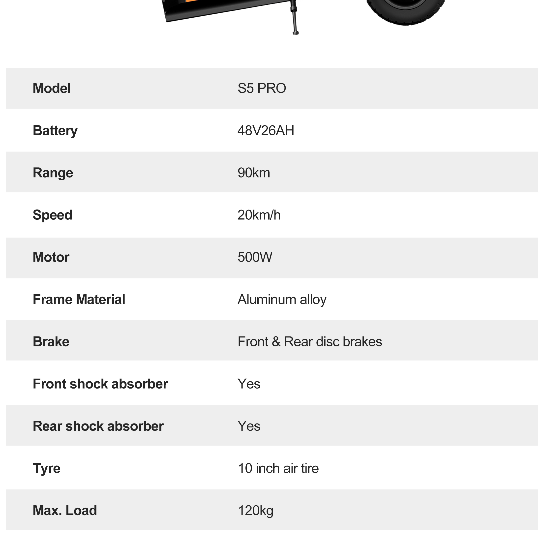 Spezifikationen: S5 PRO, 48V26AH Akku, 90km Reichweite, 20km/h, 500W Motor.