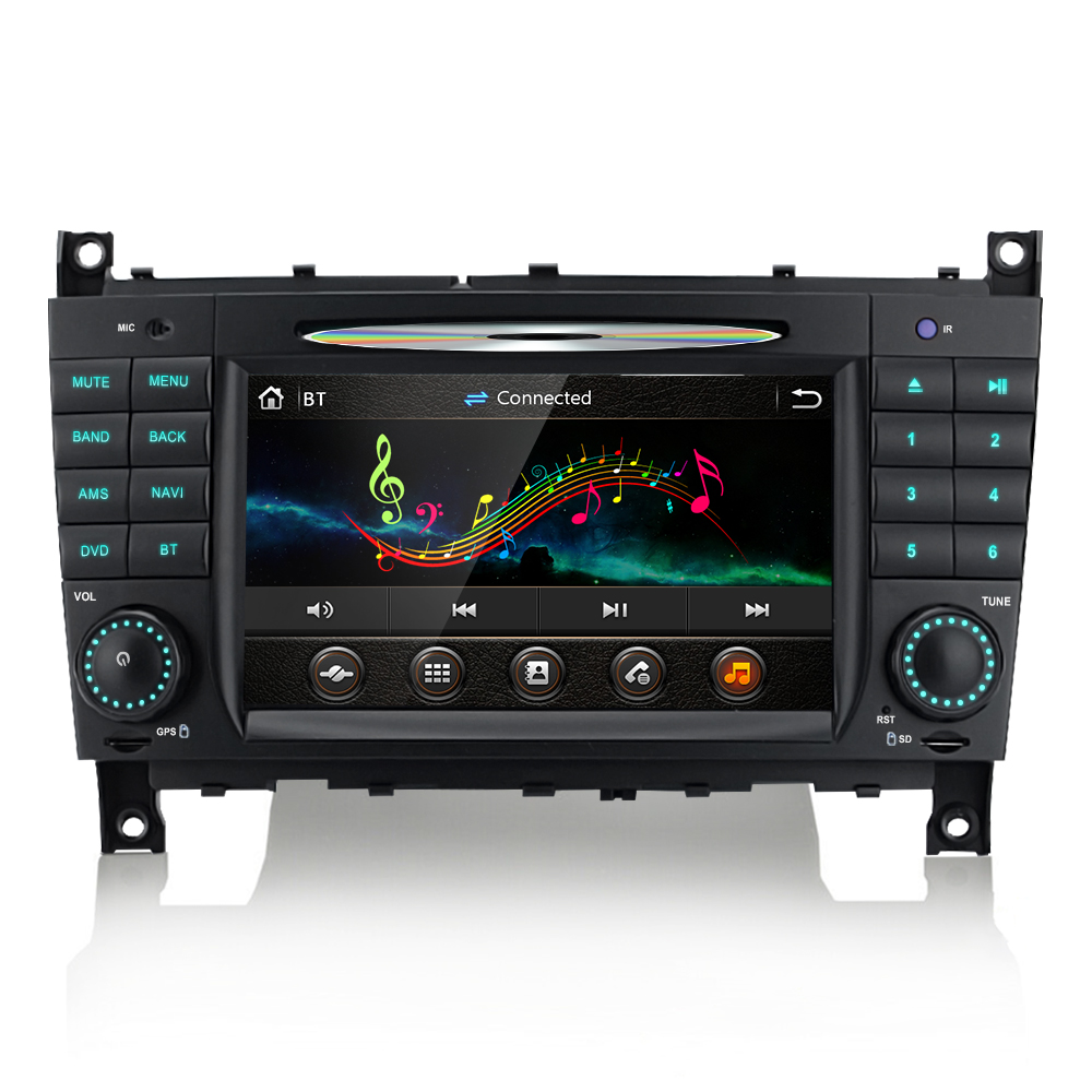 Un autoradio con touchscreen che visualizza note musicali.