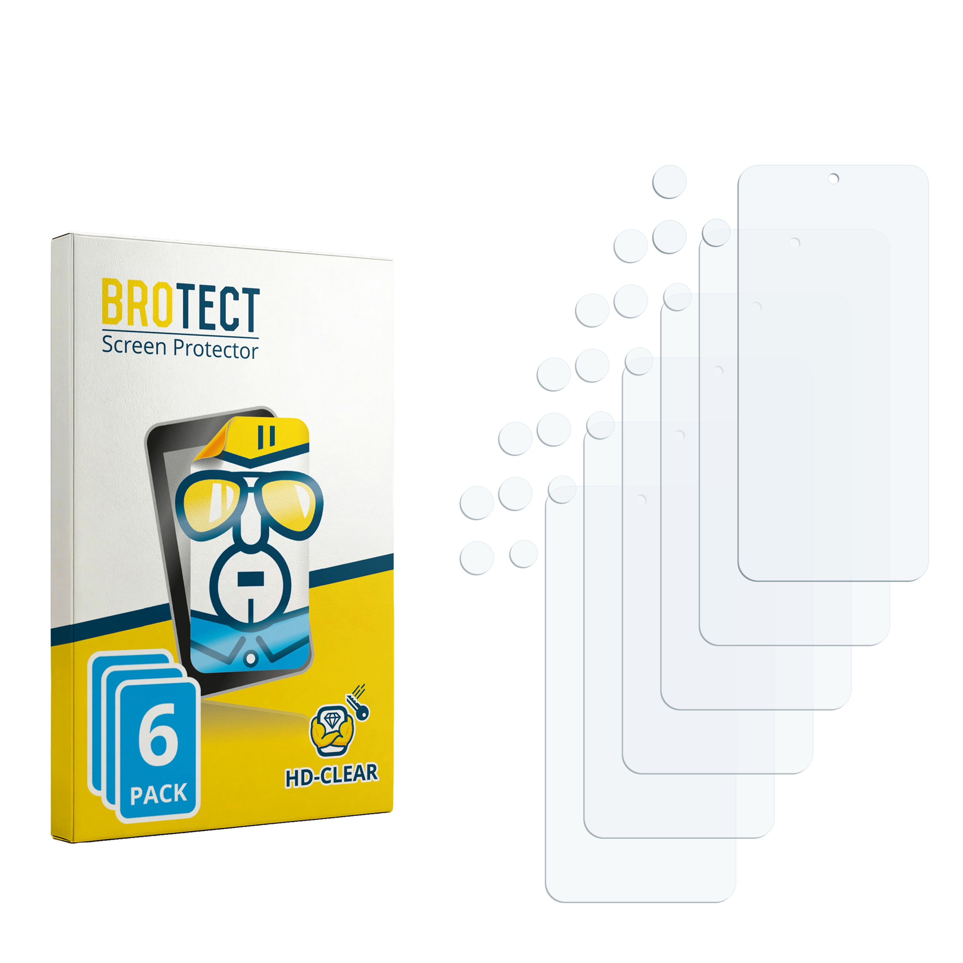 Eine Packung BROTECT Displayschutzfolien mit 6 Stück und einige einzelne Folien.
