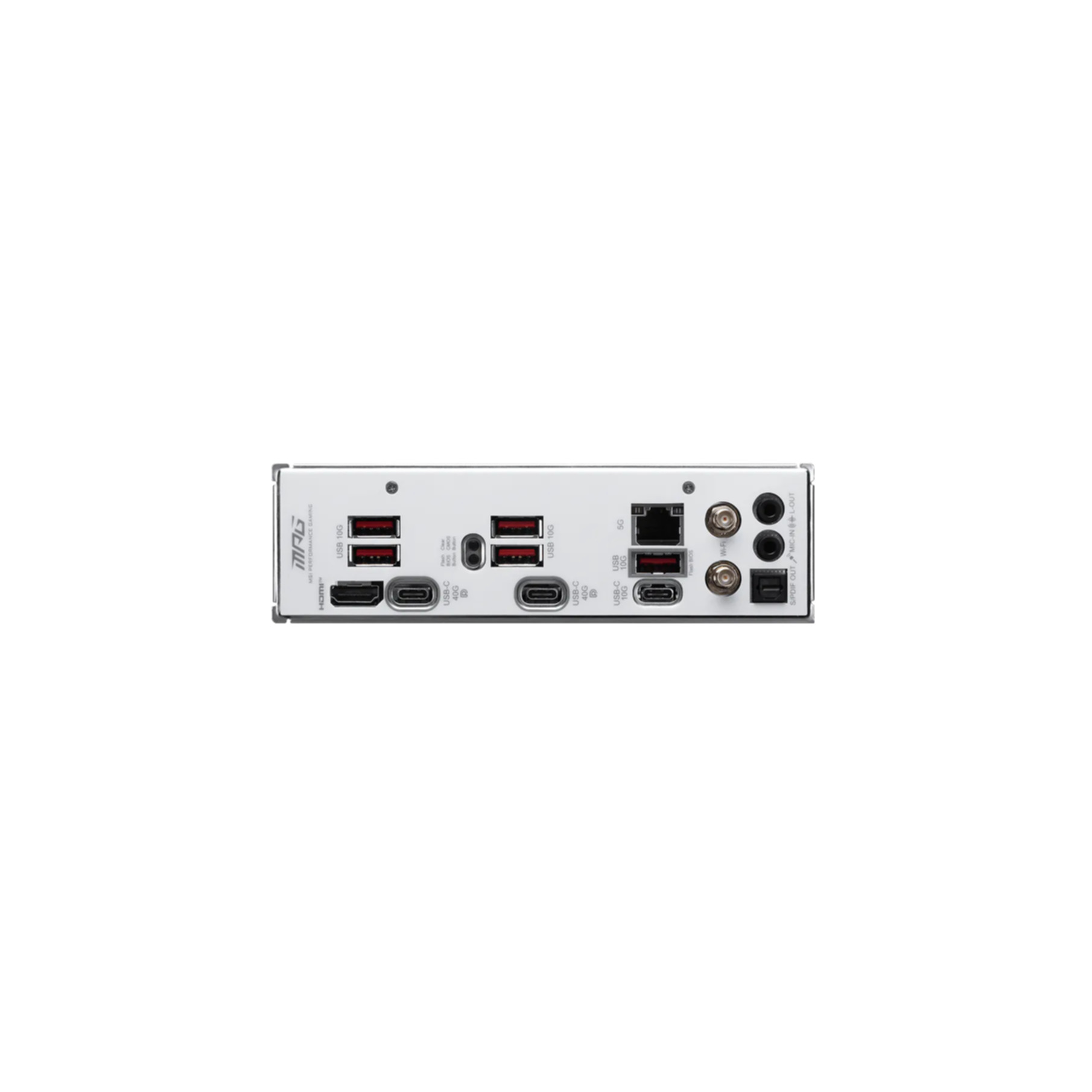 Computer back panel with USB, HDMI, Ethernet, and audio ports.