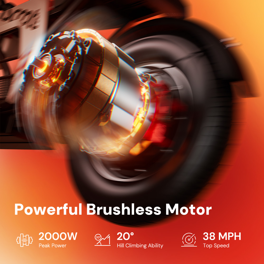 Potente motore brushless con 2000W di potenza di picco, 20° pendenza.
