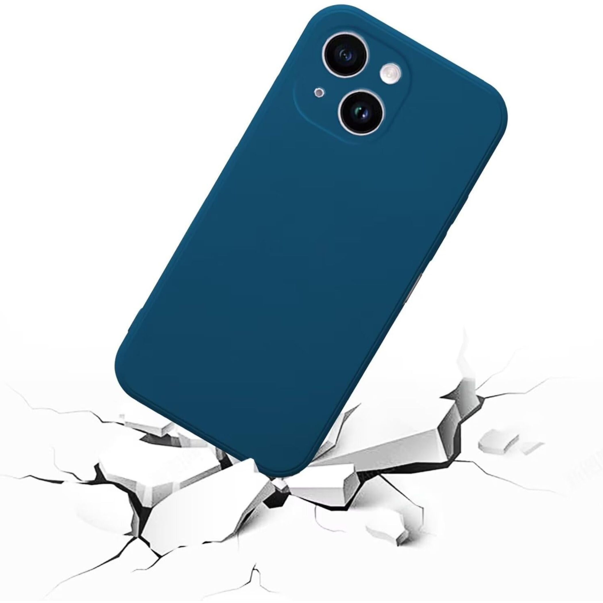 Ein blaues Handycase bricht durch eine weiße Oberfläche.