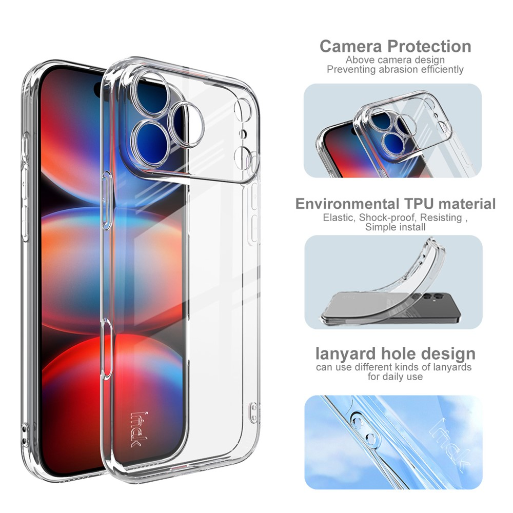 Custodia trasparente per telefono con protezione fotocamera e foro per laccetto, in TPU.