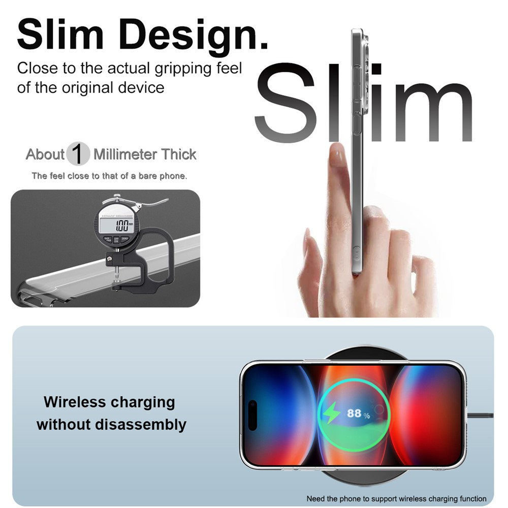 Design sottile: Misuratore mostra 1mm, telefono in carica all'88%.