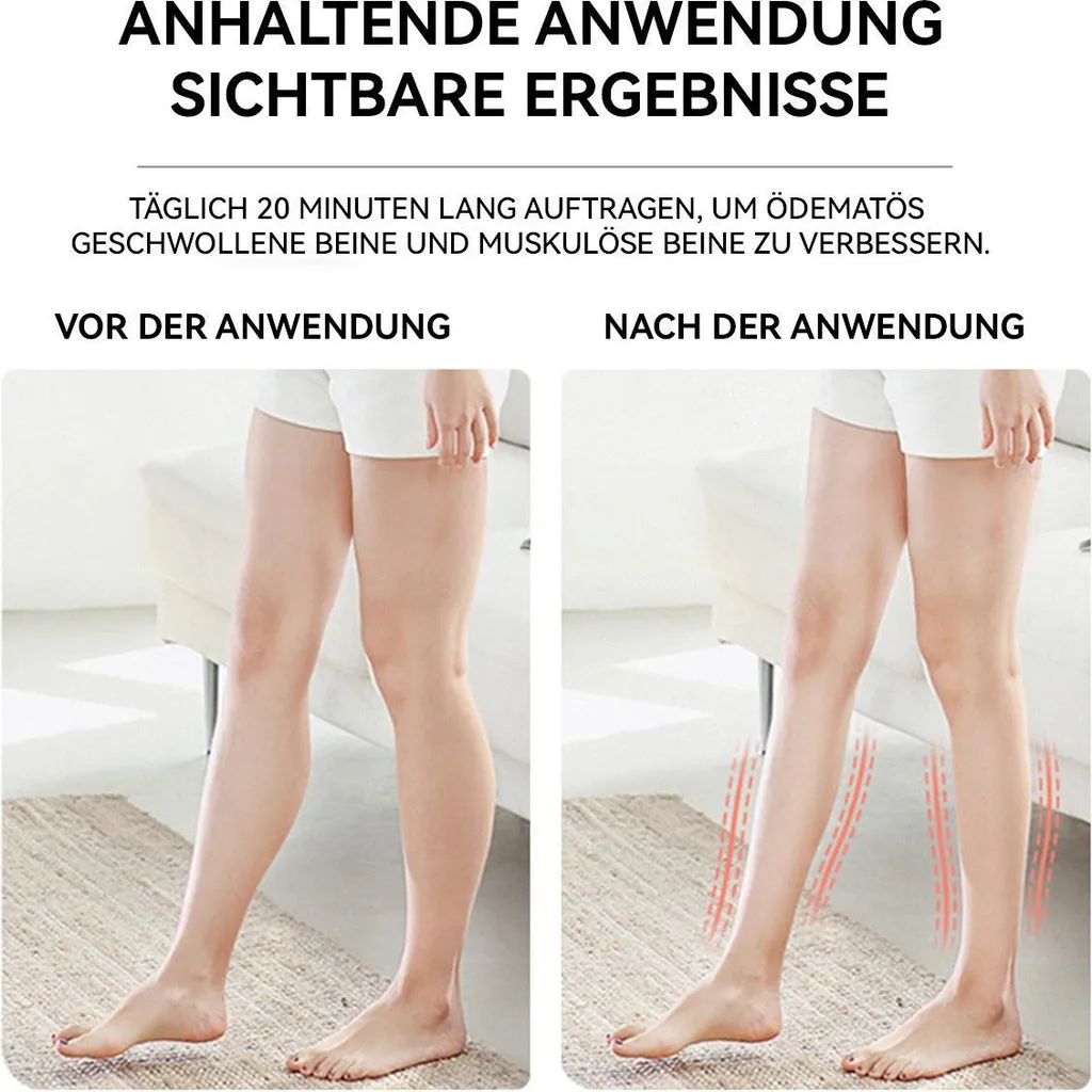Vorher/Nachher-Vergleich: Beine vor und nach der Anwendung eines Produkts.