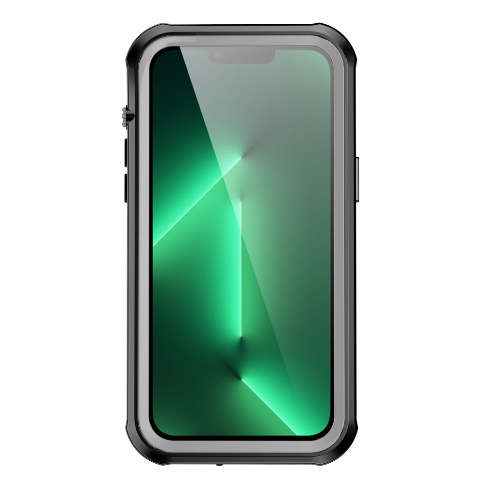 Un smartphone noir avec un fond d'écran vert et un bord argenté.