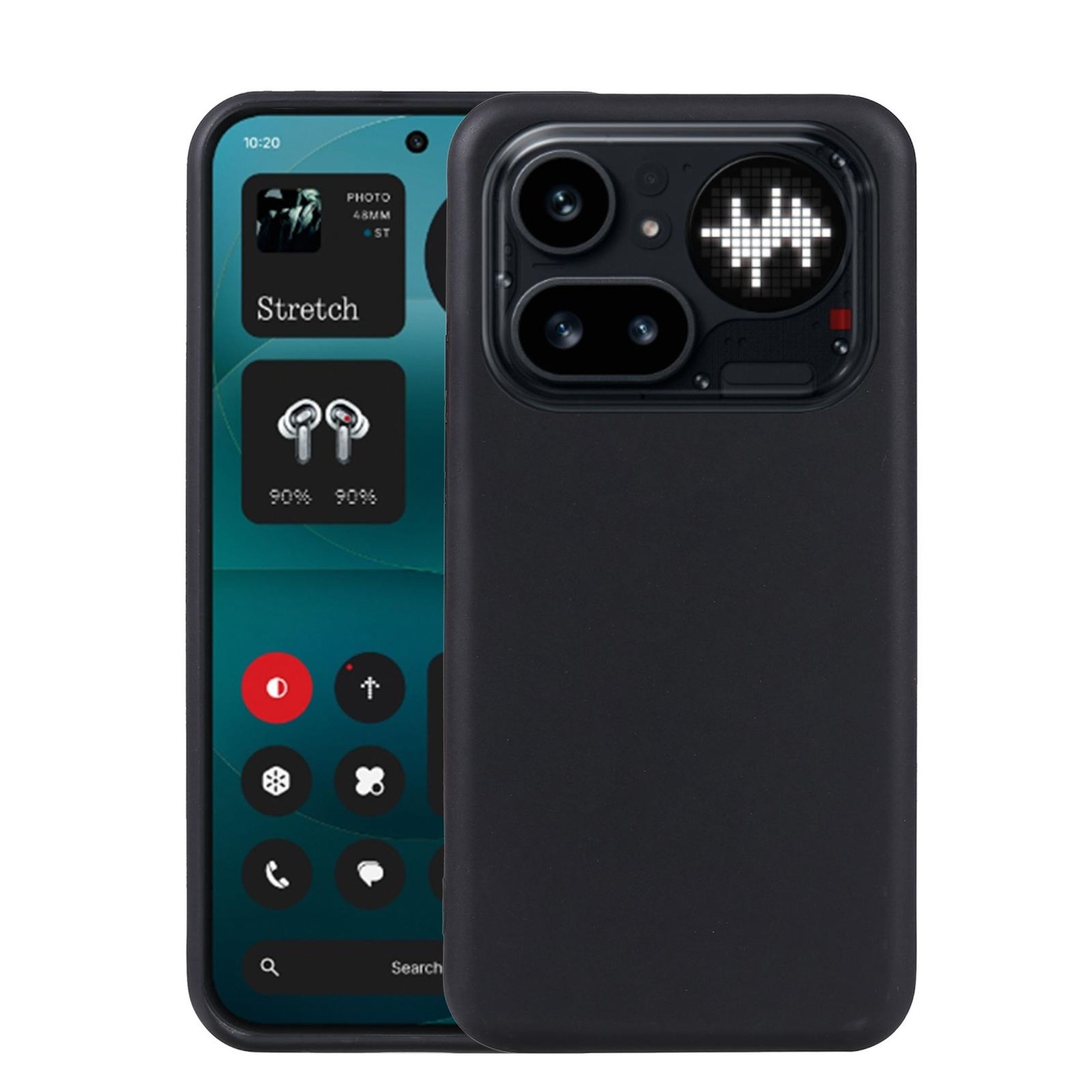 Ein schwarzes Smartphone mit einer Rückseite mit Kamera und einer Matrix-LED-Anzeige.