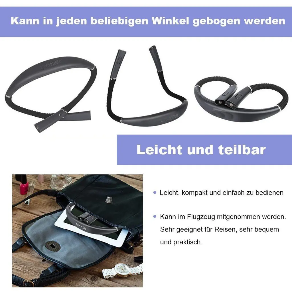 Ein flexibles Nackenlicht liegt in einer Tasche, daneben ein Nackenlicht.
