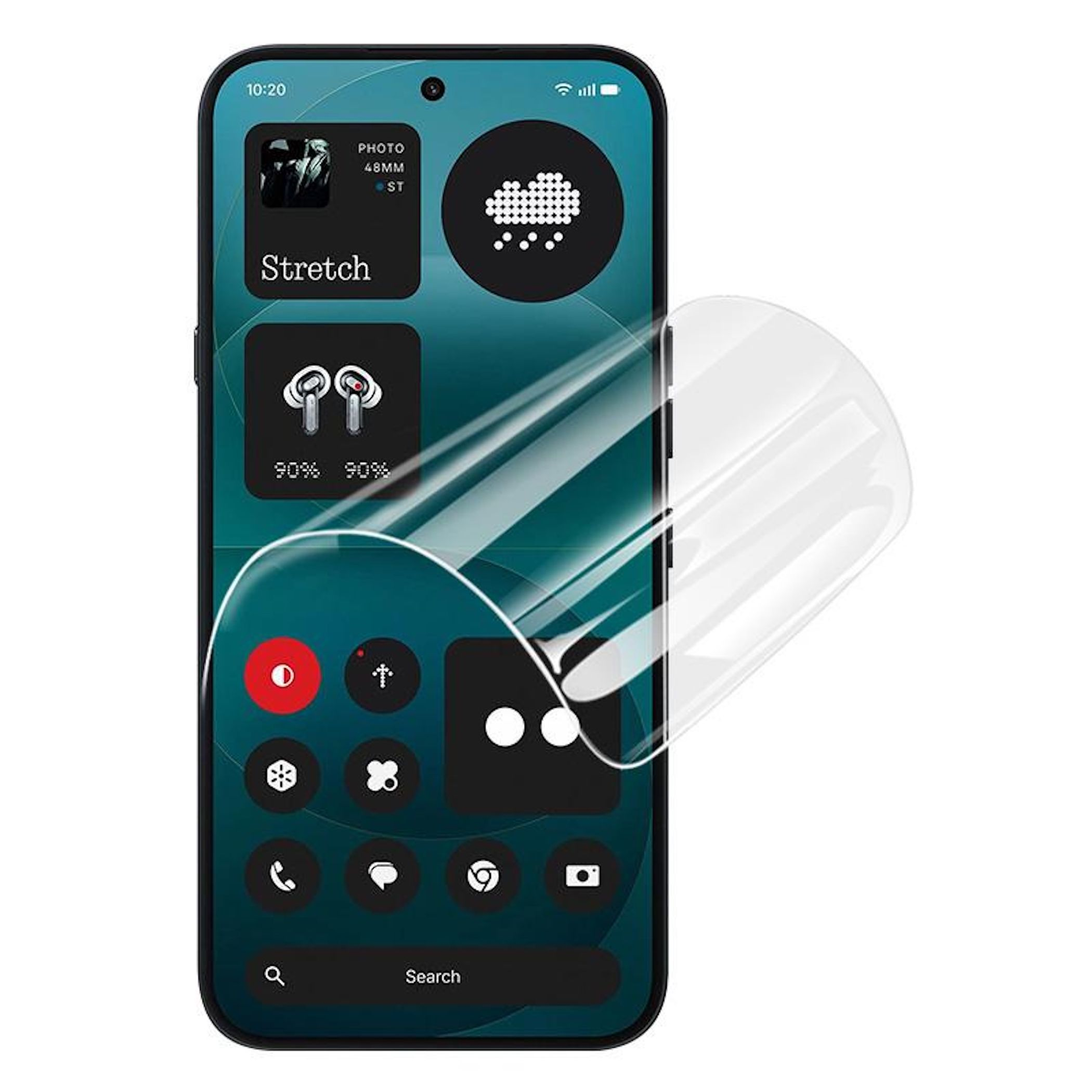 Uno smartphone con pellicola protettiva trasparente. Schermata home con app.