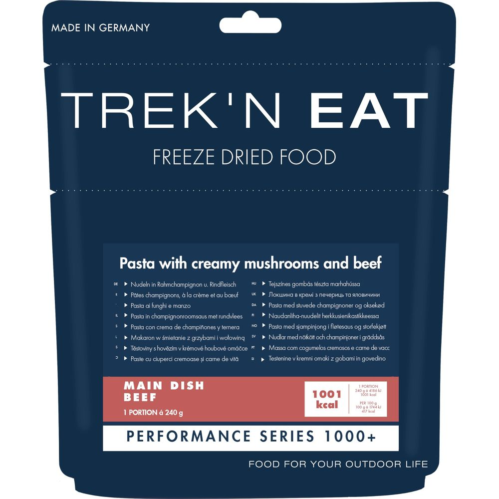 Trek'n Eat Pasta mit Pilzen und Rindfleisch, 1001 kcal pro Portion, gefriergetrocknet.