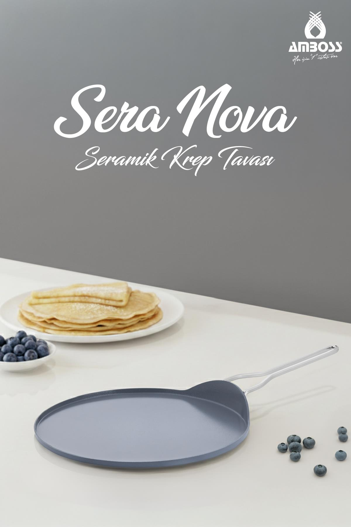 AMBOSS Sera Nova Seramik 26 cm Krep Tavası Gri