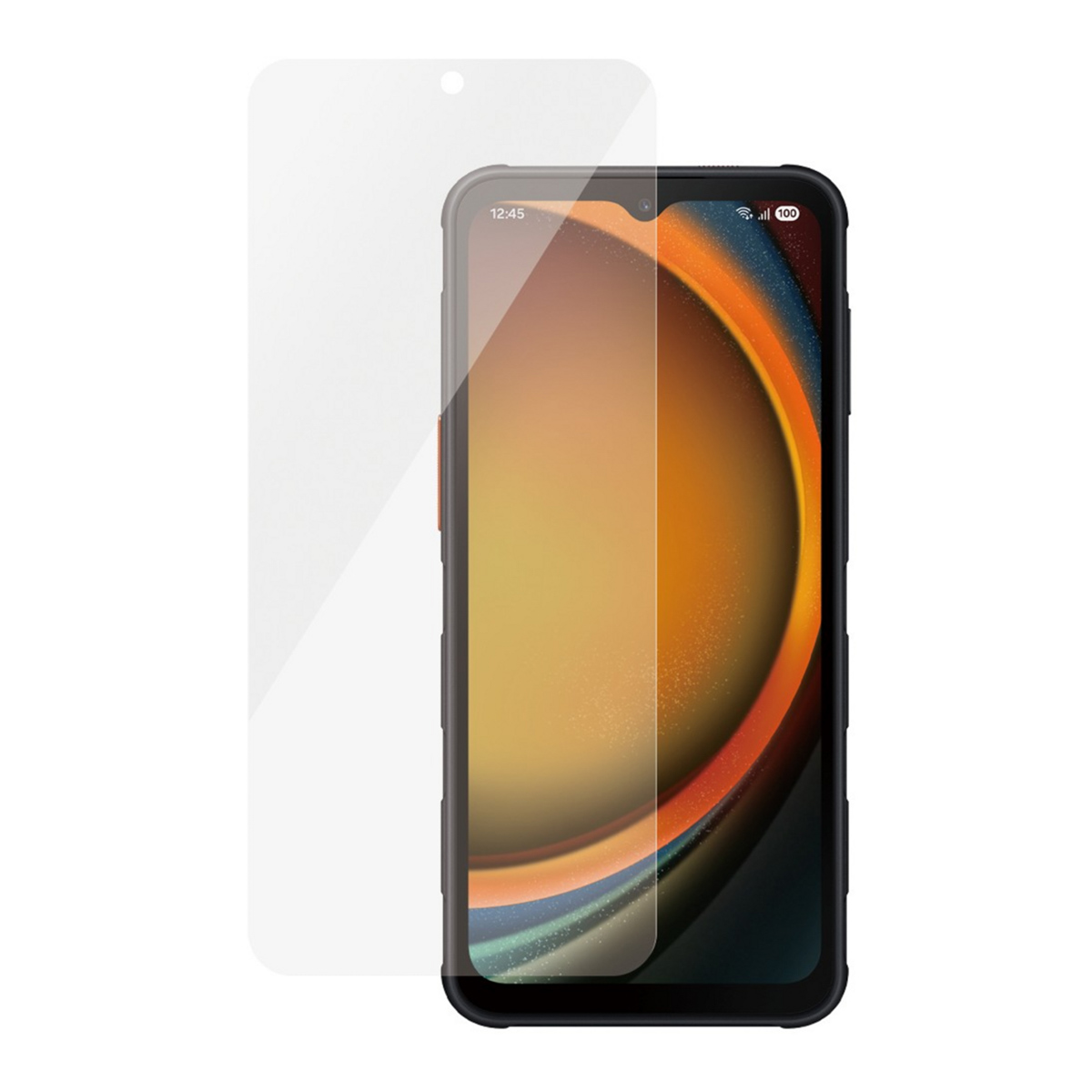 Een smartphone met een schermprotector die het display bedekt.